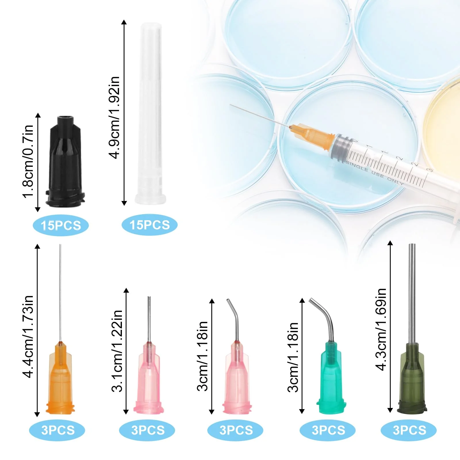 Colostrum Syringe Set, 1 ml, 3 ml, 5 ml, 10 ml, Dosing Syringe with Blunt Needle and Cap, Reusable Syringe, Plastic Syringe for Animal Feeding, Industry, Laboratory, Pack of 15 - Image 3