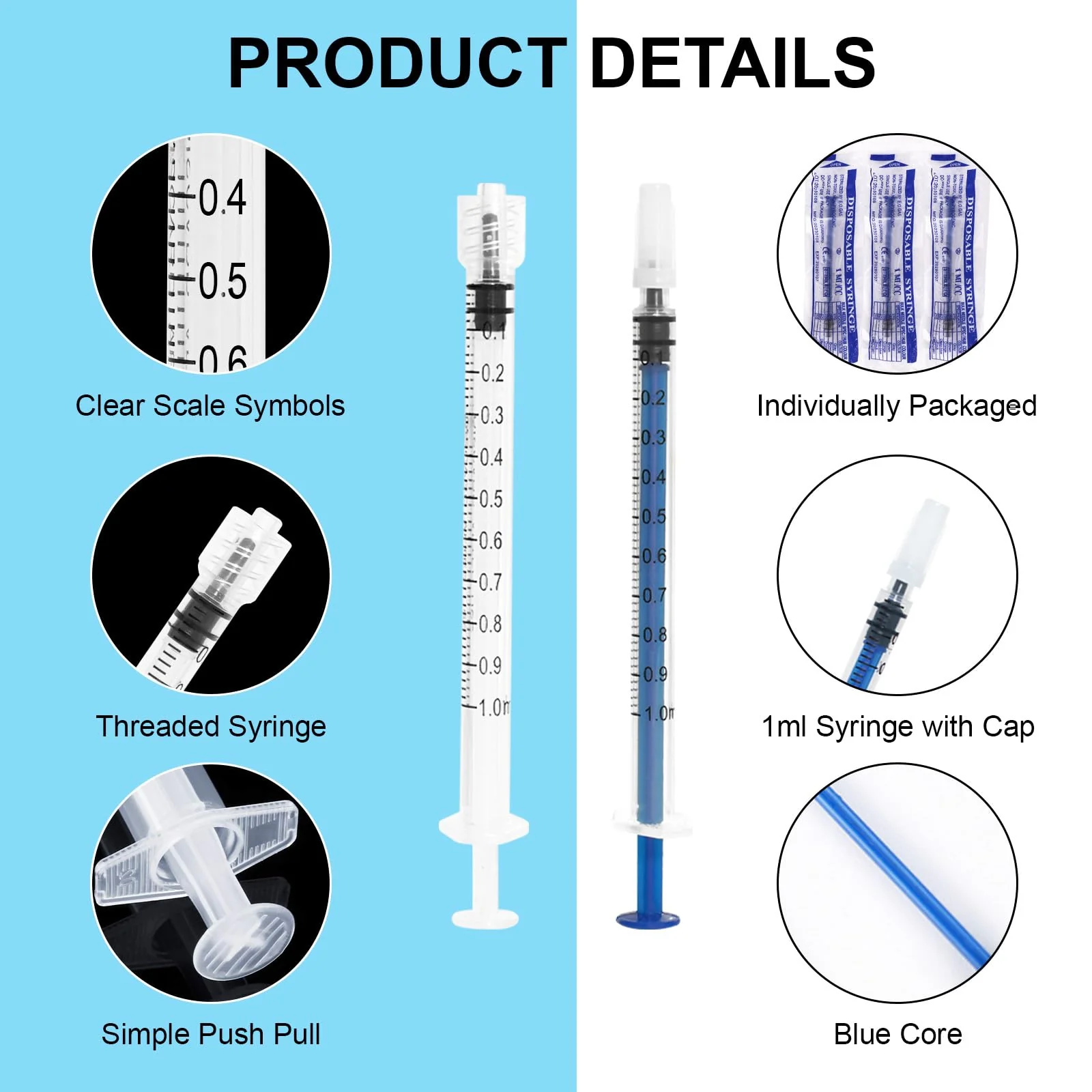 Colostrum Syringe Set, 1 ml, 3 ml, 5 ml, 10 ml, Dosing Syringe with Blunt Needle and Cap, Reusable Syringe, Plastic Syringe for Animal Feeding, Industry, Laboratory, Pack of 15 - Image 4