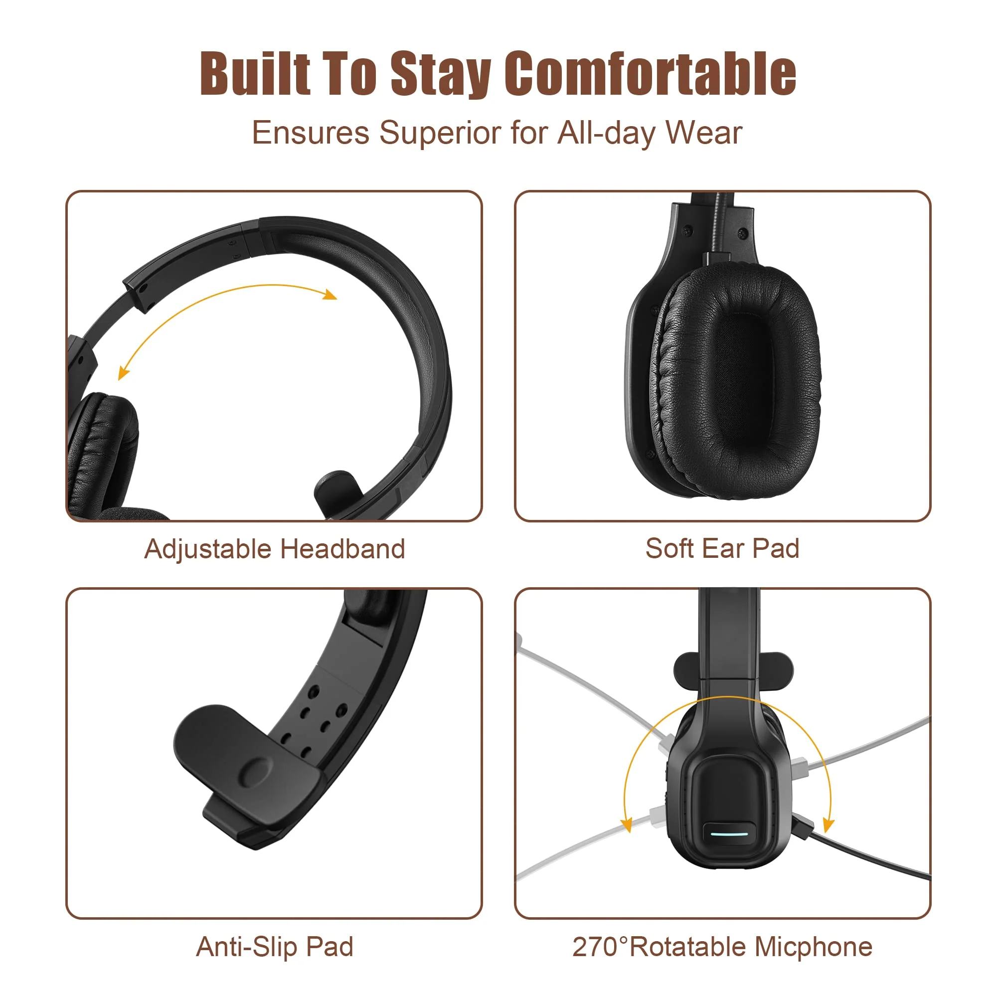 COMEXION Trucker Bluetooth Headset V5.0, Wireless Headset with Noise Canceling&Mute Microphone for Cell Phones, On Ear Bluetooth Headphone for Computer, Zoom Meetings, Skype, Home Office BH-M100 - Image 3