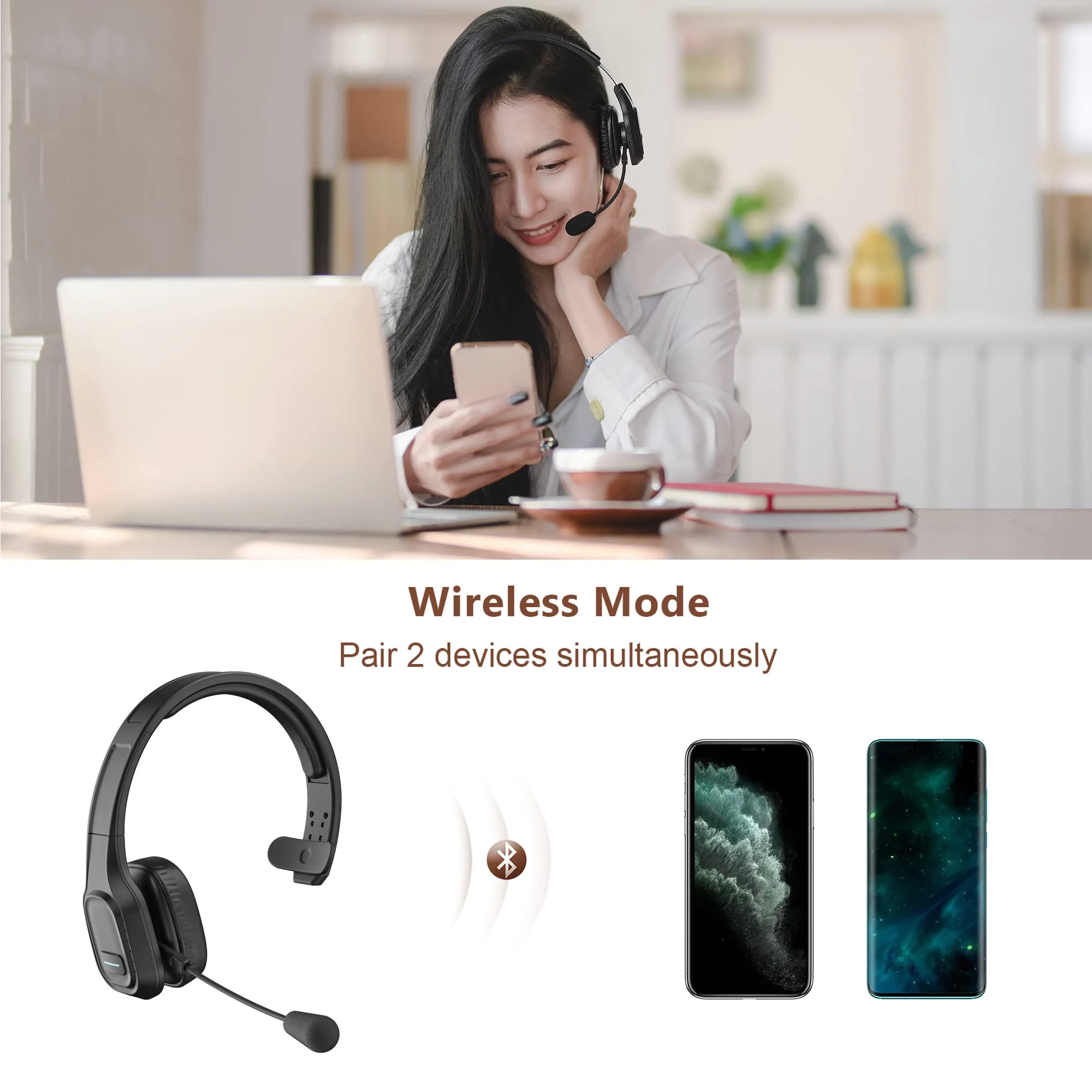 COMEXION Trucker Bluetooth Headset V5.0, Wireless Headset with Noise Canceling&Mute Microphone for Cell Phones, On Ear Bluetooth Headphone for Computer, Zoom Meetings, Skype, Home Office BH-M100 - Image 4