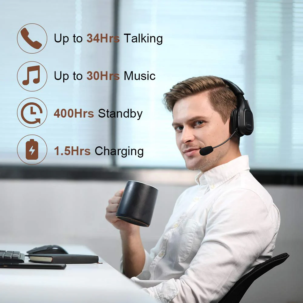 COMEXION Trucker Bluetooth Headset V5.0, Wireless Headset with Noise Canceling&Mute Microphone for Cell Phones, On Ear Bluetooth Headphone for Computer, Zoom Meetings, Skype, Home Office BH-M100 - Image 5
