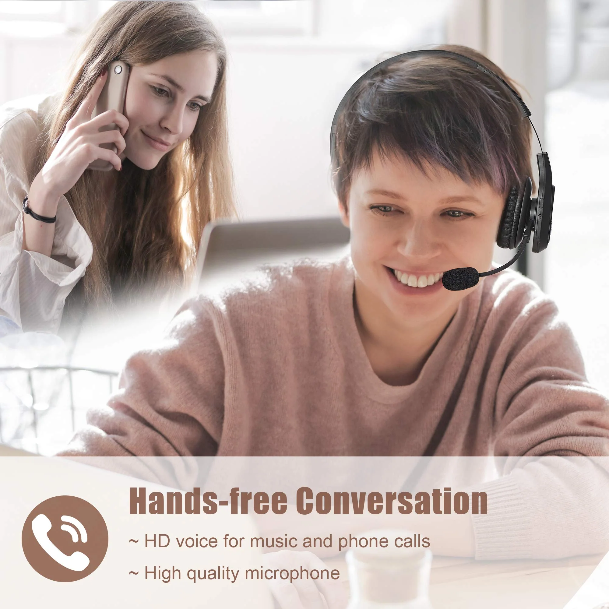 COMEXION Trucker Bluetooth Headset V5.0, Wireless Headset with Noise Canceling&Mute Microphone for Cell Phones, On Ear Bluetooth Headphone for Computer, Zoom Meetings, Skype, Home Office BH-M100 - Image 7