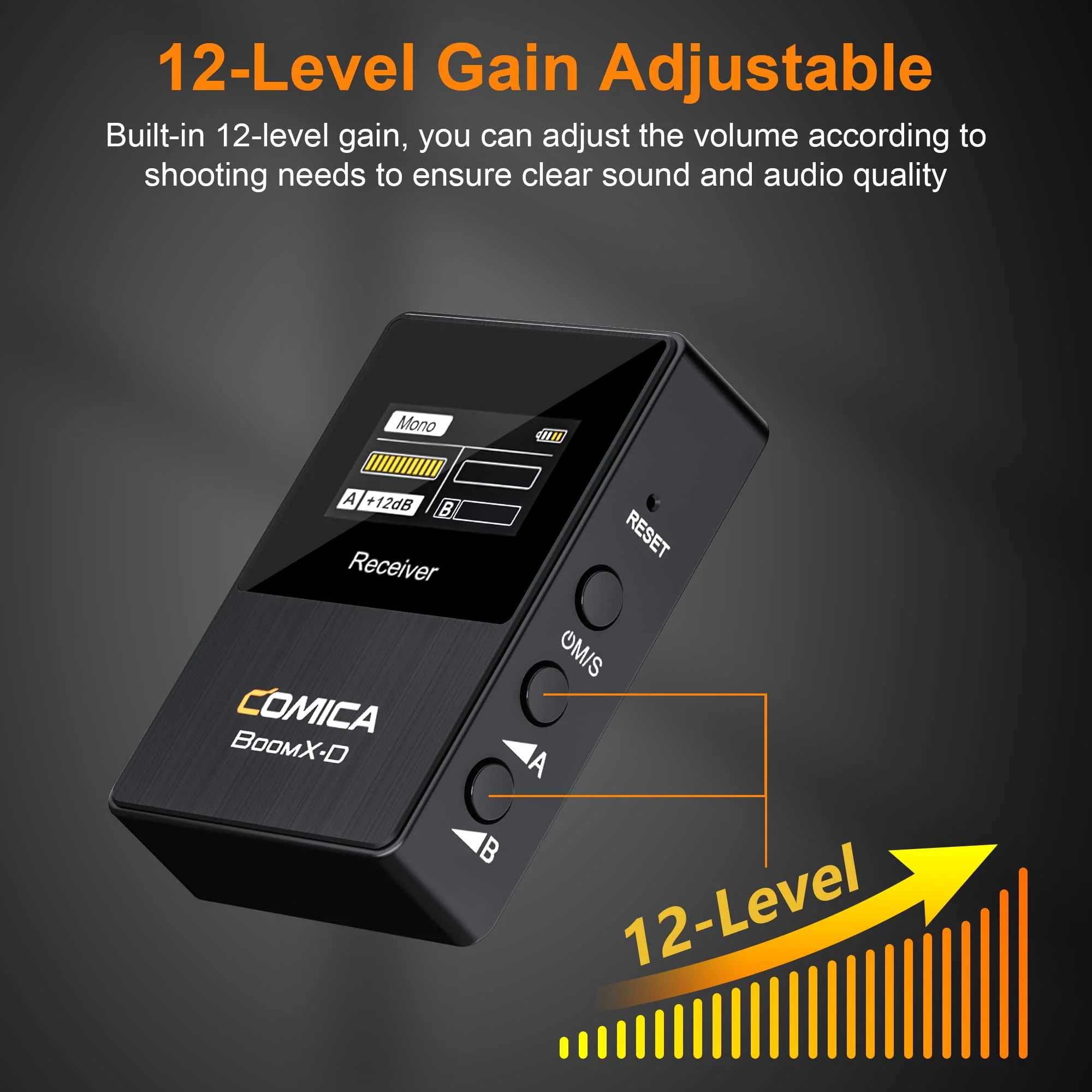 COMICA BoomX-D1 - Wireless Microphone System for Cameras, Camcorders, Smartphones, Laptops, Compact Wireless Lavalier Lapel Microphone with Noise Reduction, Low Latency, Monitoring, Muting Black - Image 5