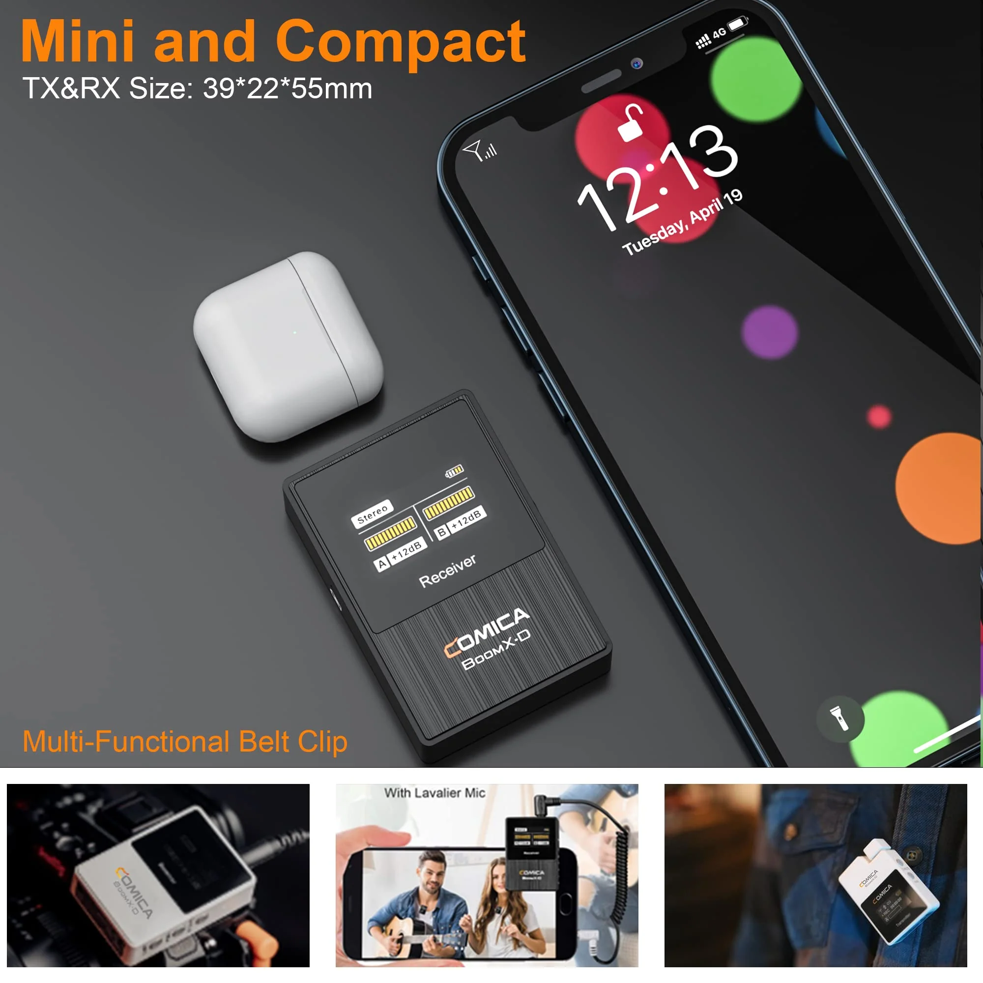 COMICA BoomX-D1 - Wireless Microphone System for Cameras, Camcorders, Smartphones, Laptops, Compact Wireless Lavalier Lapel Microphone with Noise Reduction, Low Latency, Monitoring, Muting Black - Image 7