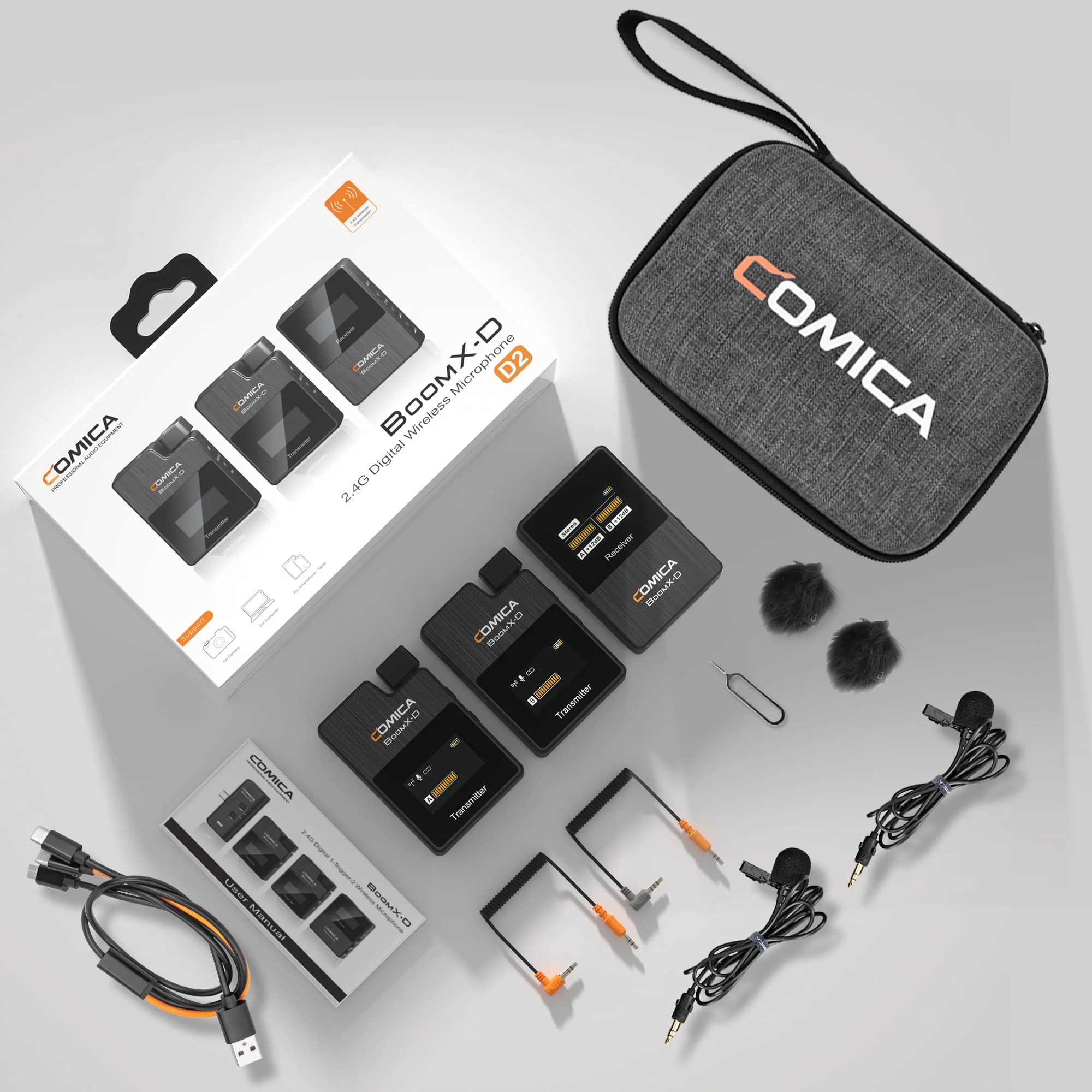 Comica BoomX-D2 - Wireless Microphone System for Cameras, Camcorders, Smartphones, Laptops, Compact Wireless Lavalier Lapel Microphone with Safety Audio Track, Noise Reduction, 328' Range, Low Latency - Image 8