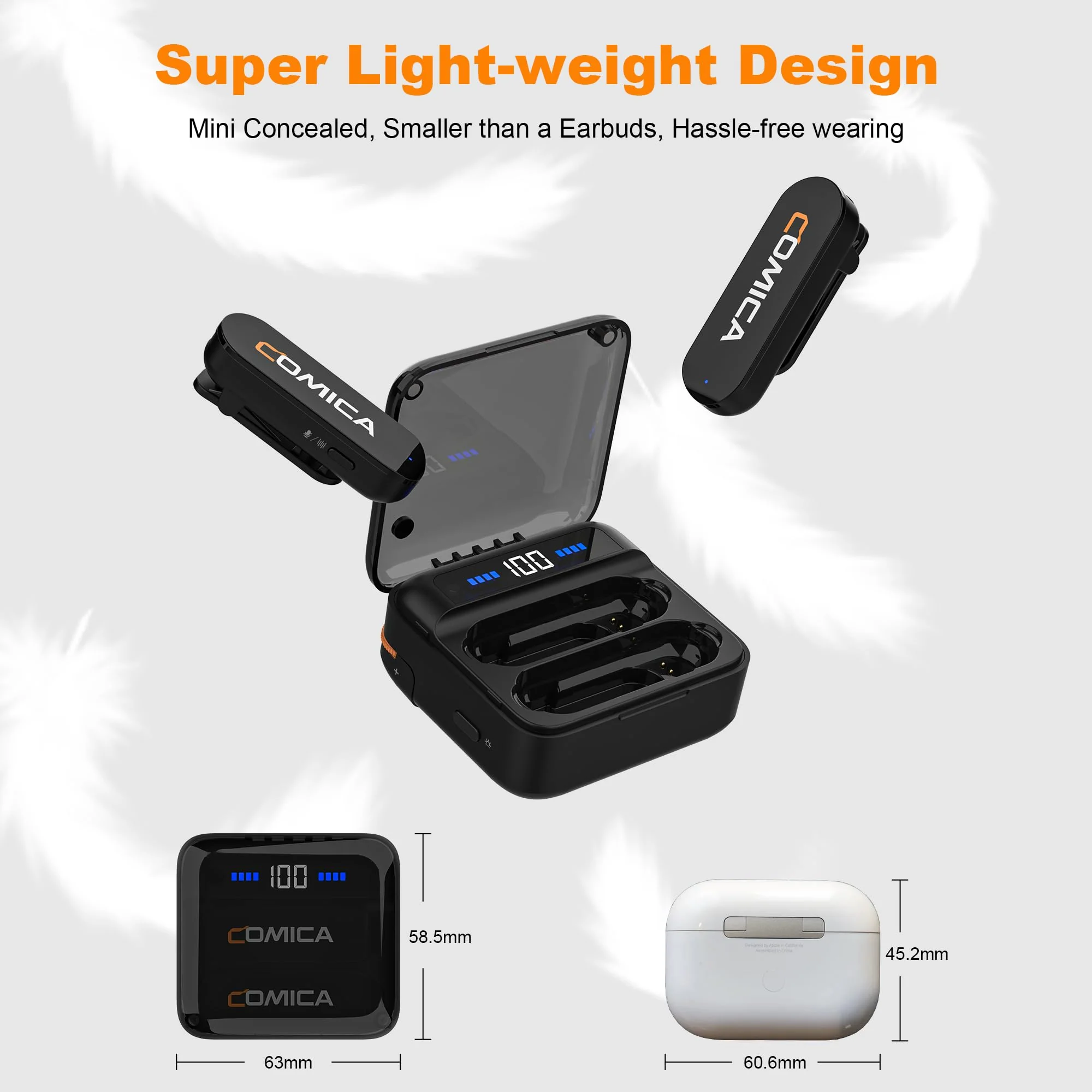 COMICA Vimo S MI Wireless Microphone for iPhone, MFI Certified, Noise Cancellation, 656' Range, 15H Working Time, Monitoring, iPhone Mic for Video Recording, Vlog, Live Streaming, YouTube Lightning Version - Image 4