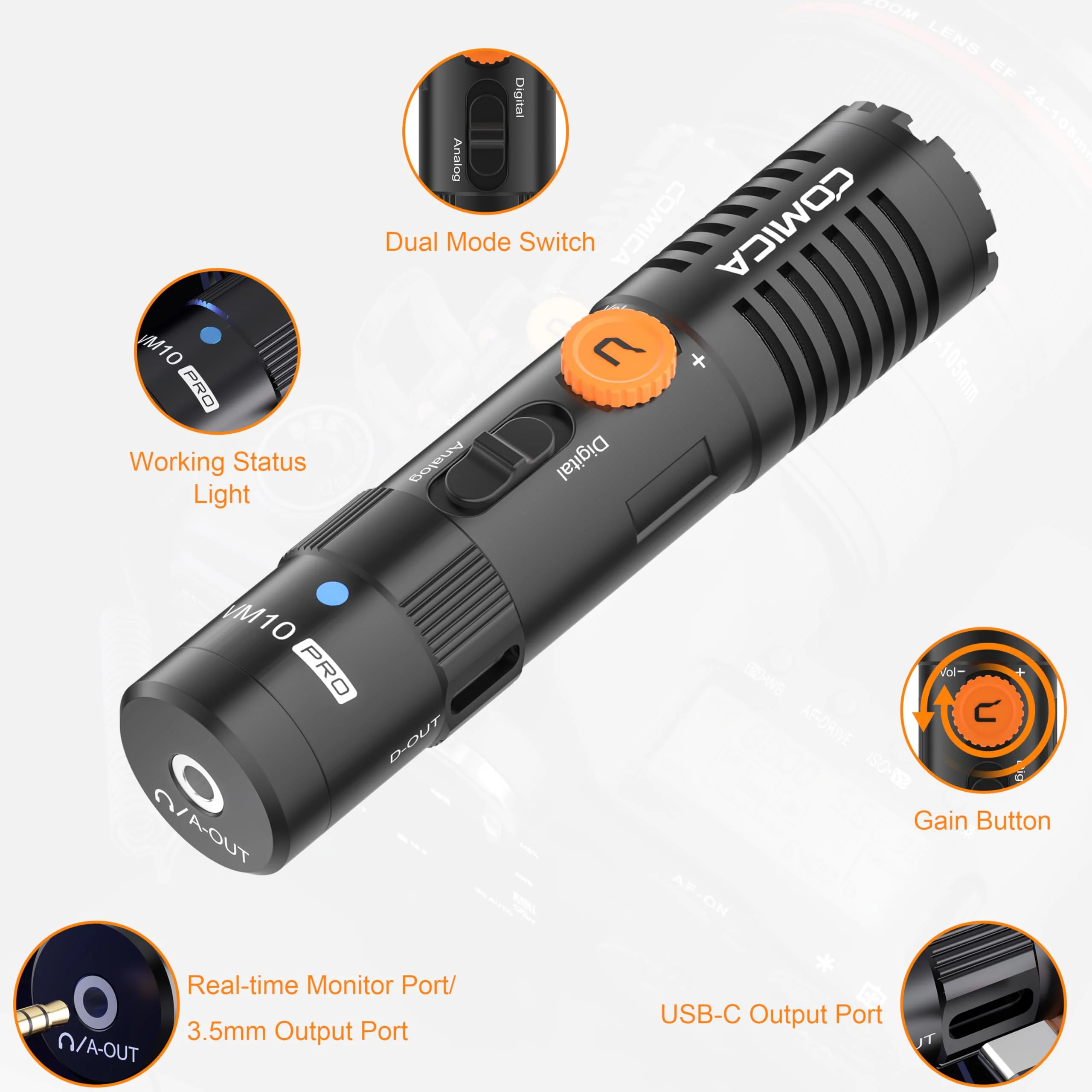 COMICA VM10 PRO Universal Video Microphone - Adjustable Gain, USB C Digital Output, Monitoring - Shotgun Mic for Camera, Smartphone, Tablet, PC - Ideal for Vlogging, Live Streaming, and Recording - Image 4