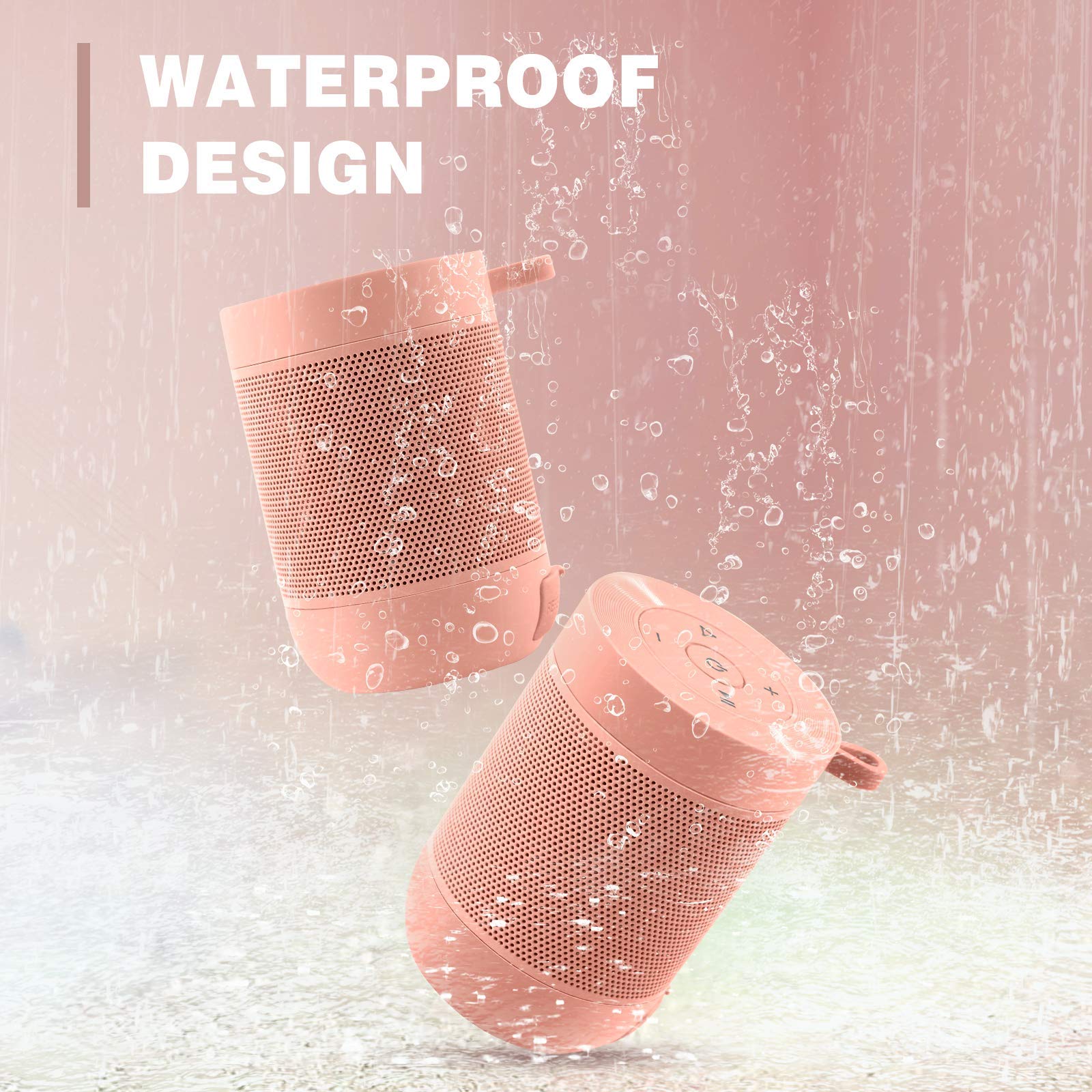 comiso Bluetooth Speaker, Portable Bluetooth Speakers with Wireless Stereo Pairing, Built in Mic, 360° HD Sound,IP65 Waterproof Speaker,Support TF Card, for Home/Party/Outdoor/Beach,Gift For Men/Women Pink - Image 2