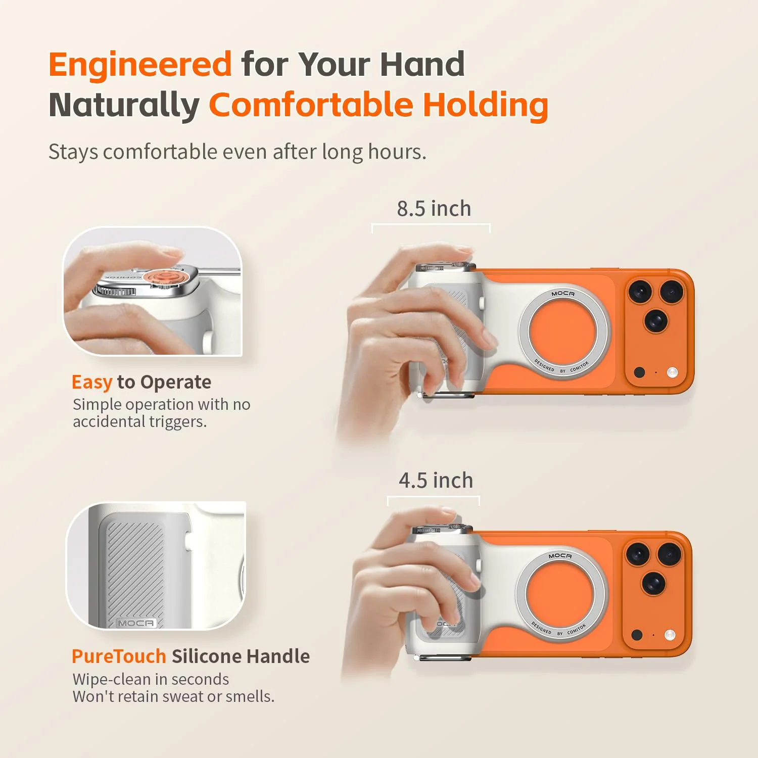 COMITOK MOCA - iPhone Camera Grip - for Native Camera Control with Removable Remote & Built-in Keychain, Magnetic Phone Camera Grip No Need App Support iOS26/17/18, Fun Shot Magnetic Grip with 1/4 Nut White - Image 4