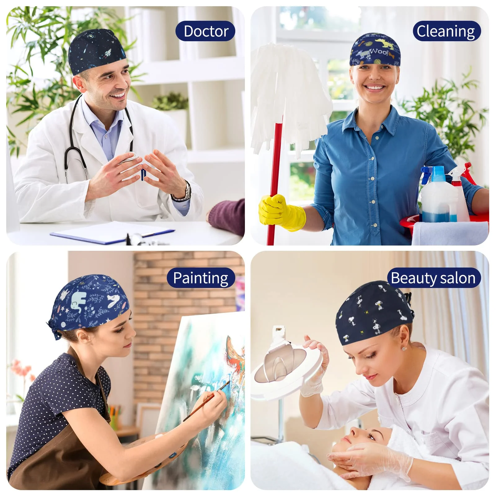 Comius Sharp 6 Pieces Adjustable Work Caps, Surgical Cap Fabric, Cotton Nurse Cap with Buttons, Scrubbing Cap with Sweatband for Women and Men, Personal Care Needs - Image 2