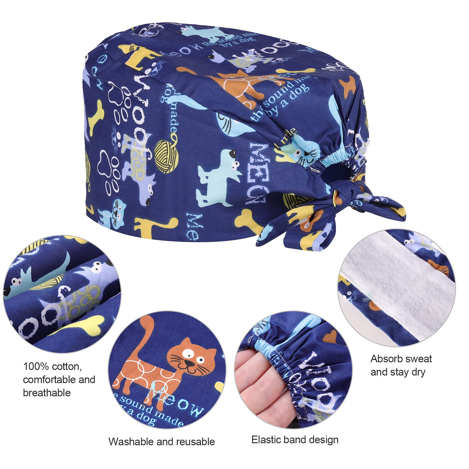 Comius Sharp Pack of 6 Scrubbing Caps, Adjustable Cotton Hood, Headwear, Turban Cap, Printed Soft Caps, Unisex, Hair Cover with Sweatband for Women and Men 30 a - Image 2