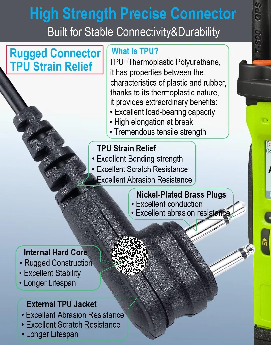 commountain CLS1410 CLS1110 Earpiece with PTT/Mic for Motorola Walkie Talkies Radios DTR550 DTR700 RDU4100 RDU4160D RMU2040 RMU2080D RMU2080 DLR1020, CLS 1410 CLS 1110, G Shape Headset, 2 Pin - Image 2
