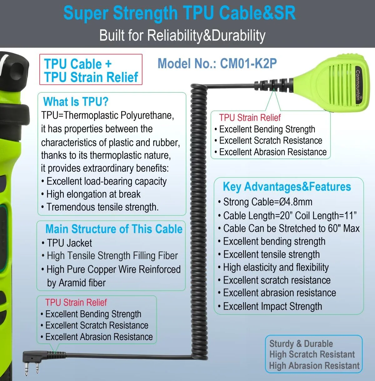 commountain Heavy Speaker Mic Compatible for Baofeng Radios BF-F8HP BF-F9 UV-82 UV-82HP UV-82C UV-5R UV-5R5 UV-5RA UV-5RE UV-5X3 and Kenwood BTECH Retevis Samcom Radios, Walkie Talkie Microphone Green - Image 3