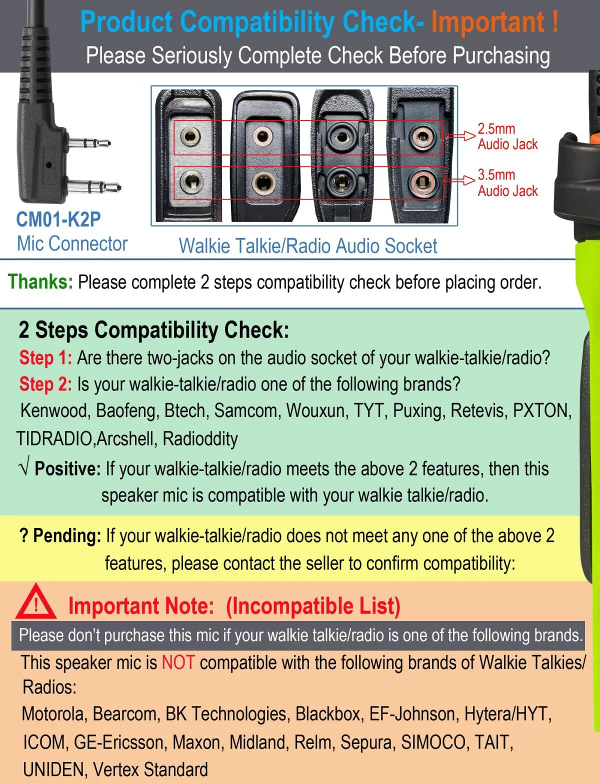 commountain Heavy Speaker Mic Compatible for Baofeng Radios BF-F8HP UV-82HP UV-5R UV82 UV82C UV5R5 UV5RA UV5RE UV5X3 and Kenwood BTECH Retevis Samcom Radios, Walkie Talkie Microphone Black - Image 2