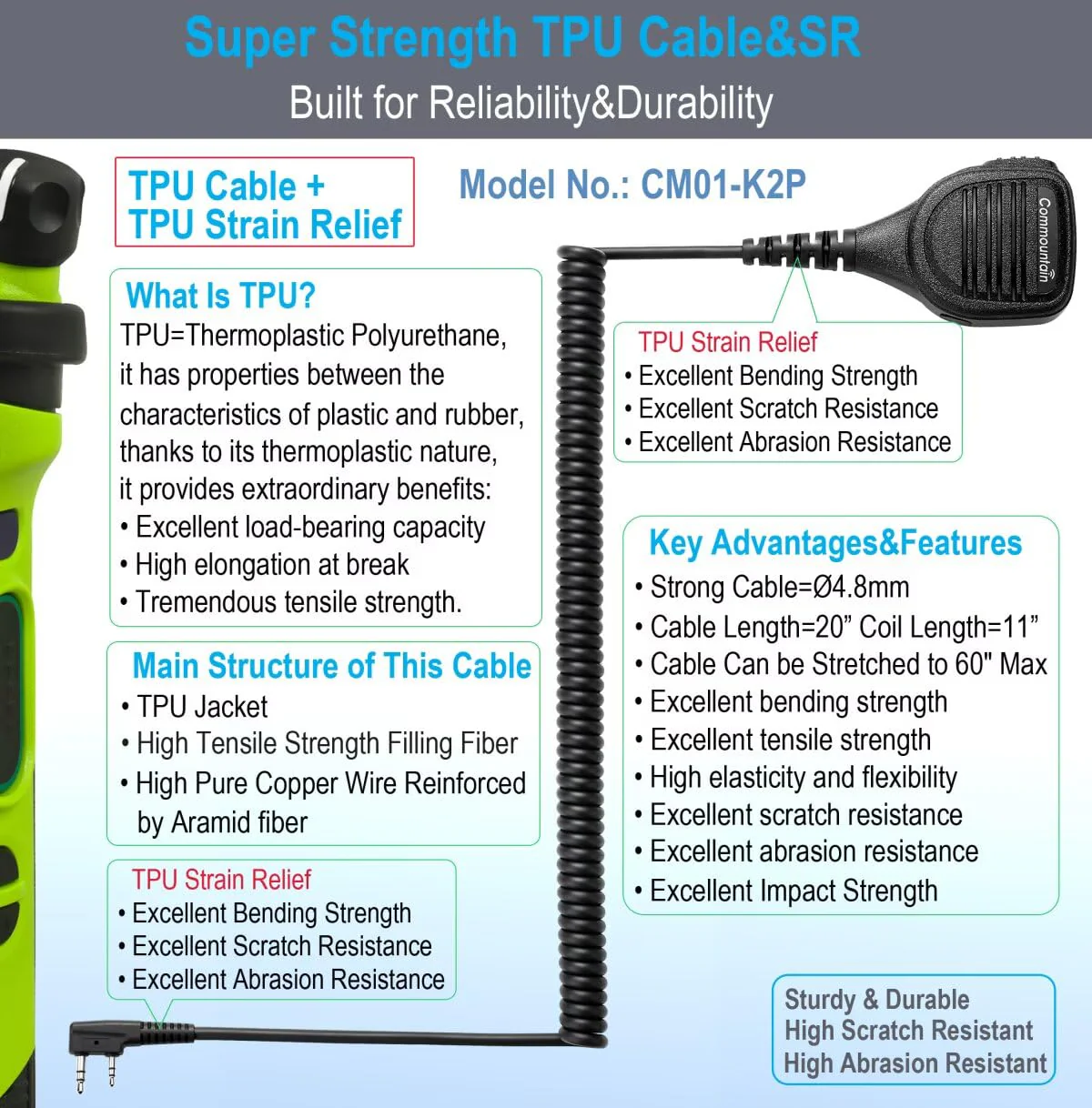 commountain Heavy Speaker Mic Compatible for Baofeng Radios BF-F8HP UV-82HP UV-5R UV82 UV82C UV5R5 UV5RA UV5RE UV5X3 and Kenwood BTECH Retevis Samcom Radios, Walkie Talkie Microphone Black - Image 5