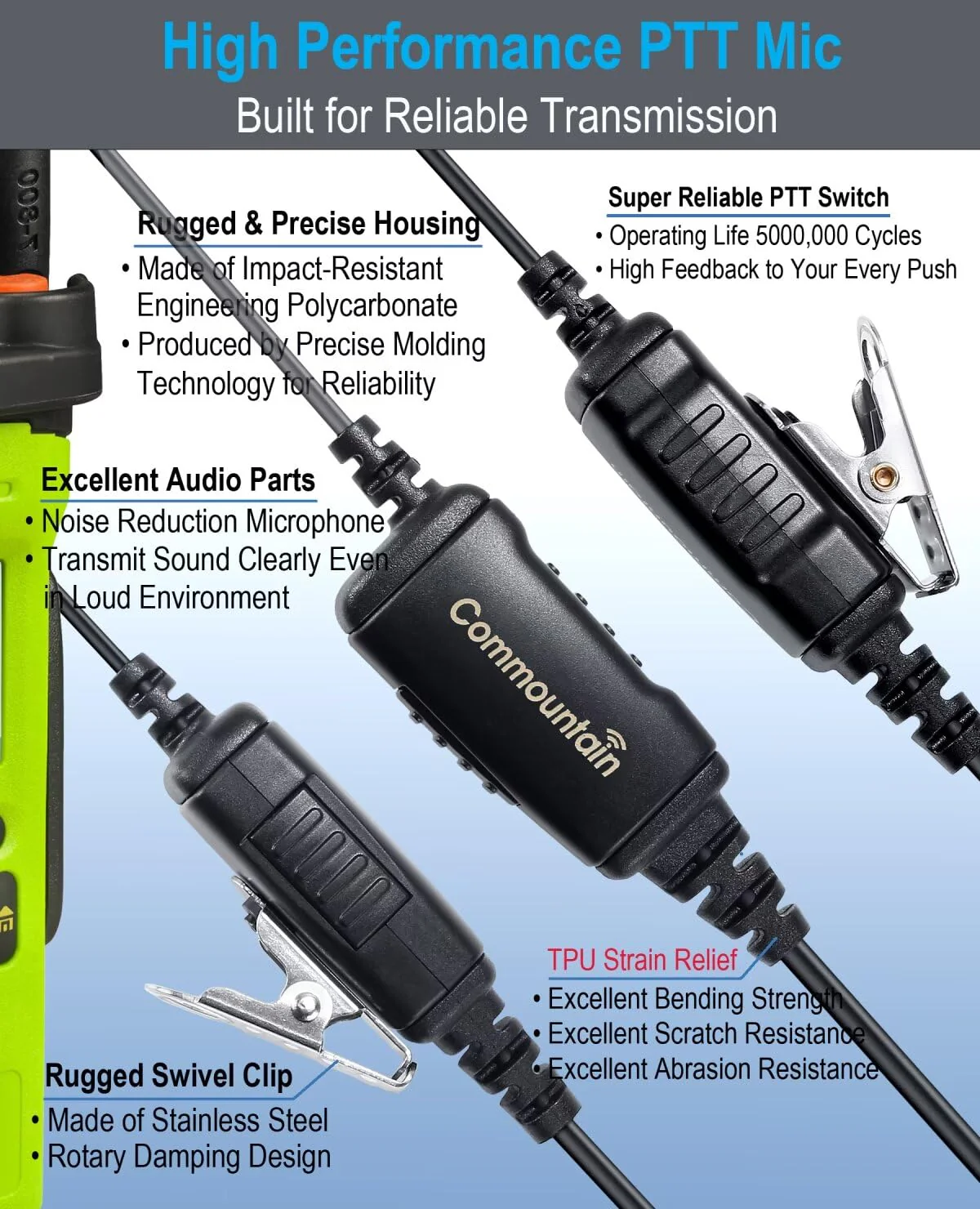 Commountain SL300 SL3500e Earpiece with Mic Compatible for Motorola Radios TLK 100 TLK 110 SL7550 SL7550e SL7580 SL7580e SL7590 SL7590e SLN 1000, TLK100 TLK110 SLN1000 SL Series, G Earhook Headset 1 - Image 4