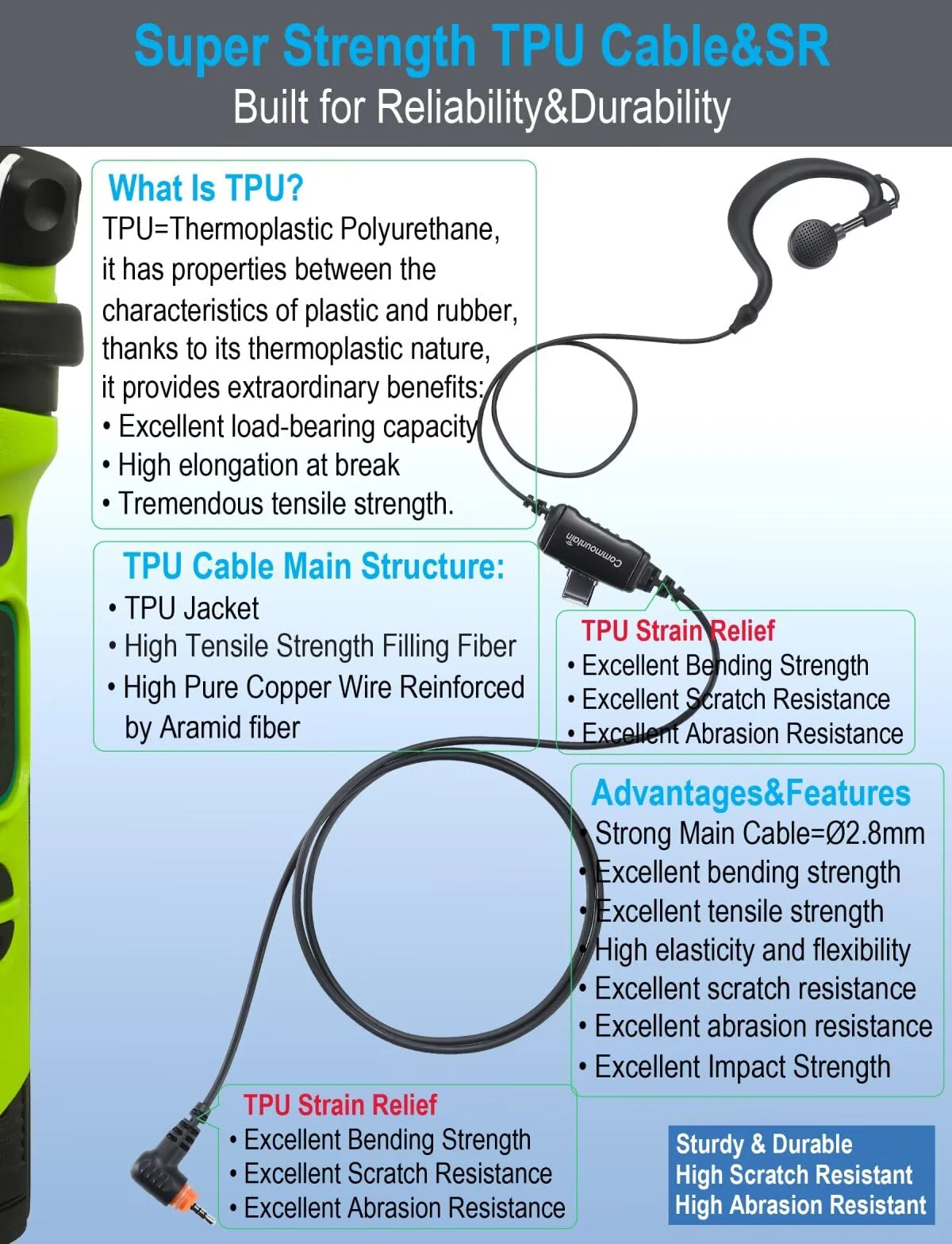 Commountain SL300 SL3500e Earpiece with Mic Compatible for Motorola Radios TLK 100 TLK 110 SL7550 SL7550e SL7580 SL7580e SL7590 SL7590e SLN 1000, TLK100 TLK110 SLN1000 SL Series, G Earhook Headset 1 - Image 5