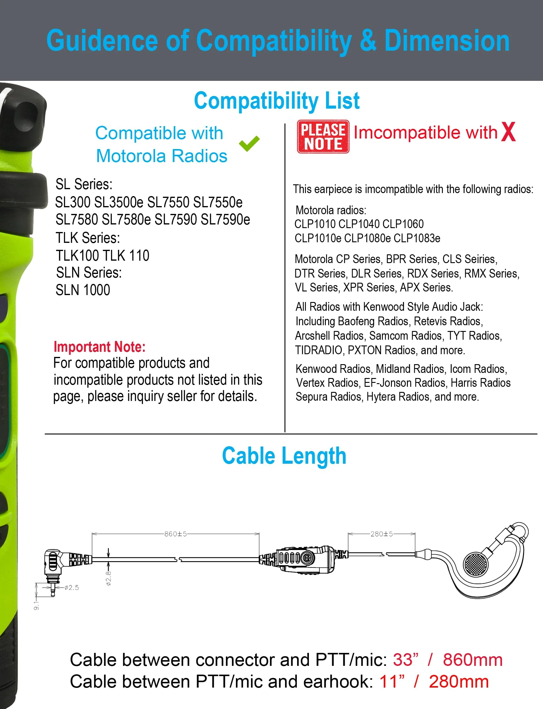Commountain SL300 SL3500e Earpiece with Mic Compatible for Motorola Radios TLK 100 TLK 110 SL7550 SL7550e SL7580 SL7580e SL7590 SL7590e SLN 1000, TLK100 TLK110 SLN1000 SL Series, G Earhook Headset 1 - Image 7