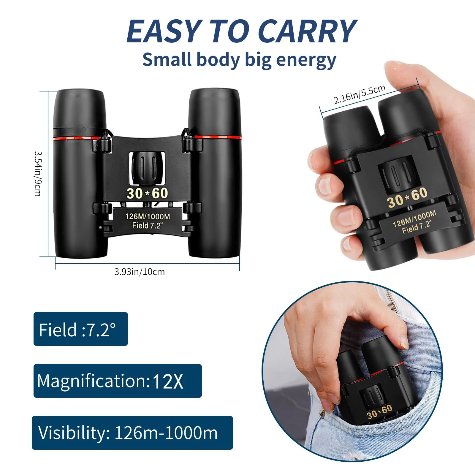 Compact Binoculars for Adults and Kids, HD Mini Portable Outdoor Binoculars Children, Pocket Lightweight Folding for Bird Watching, Hunting, Concert, Theater, Opera, Traveling, Tourism, Shows - Image 3
