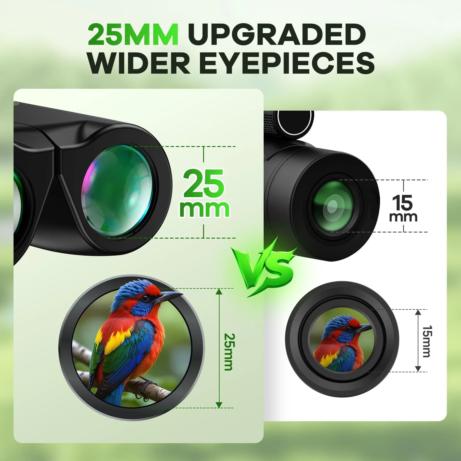 Compact Binoculars for Adults and Kids with BAK4 Prism,15x25 FMC Lens Waterproof Binocular with Low Light Vision,Small Binoculars for Cruise Ship Bird Watching (Green) Green - Image 4