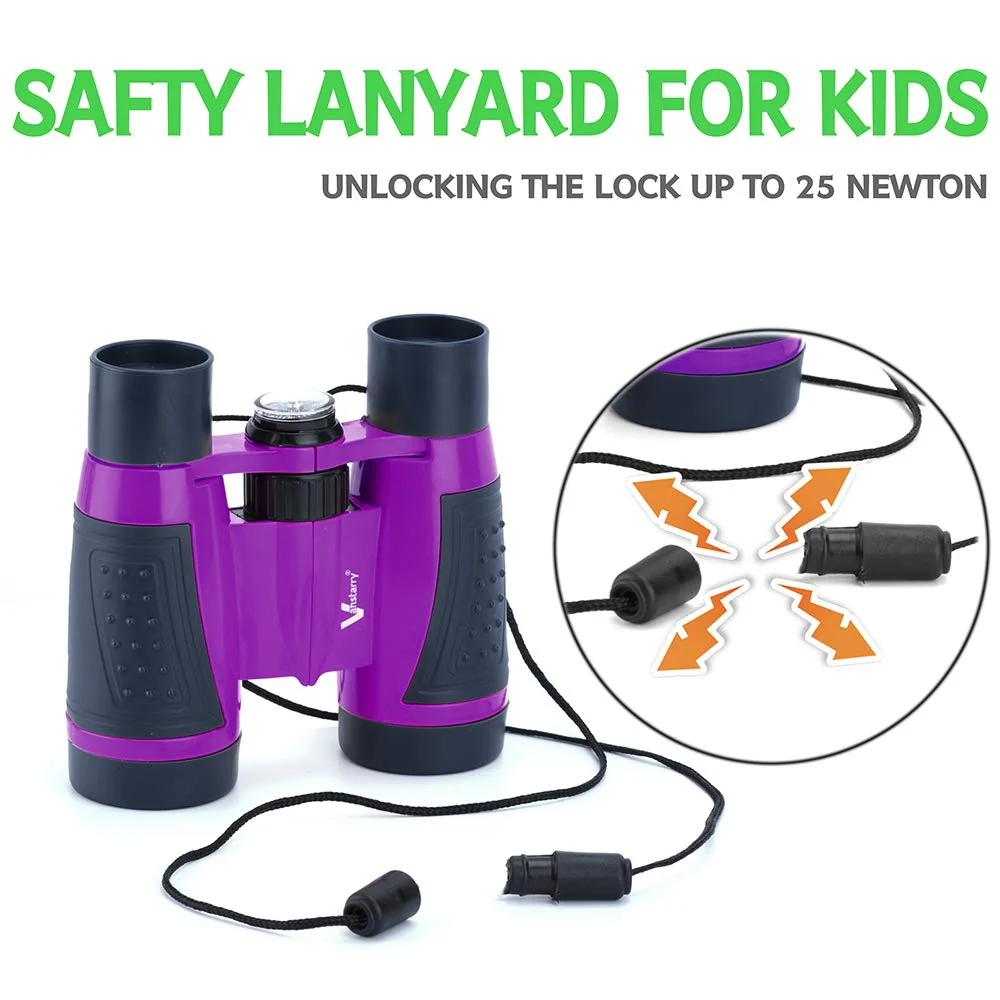 Compact Binoculars for Kids Bird Watching Hiking Camping Fishing Accessories Gear Essentials Best Toy Gifts for Boys Girls Children Toddler Waterproof 5X30 Optical Lens Including Compass Purple - Image 2
