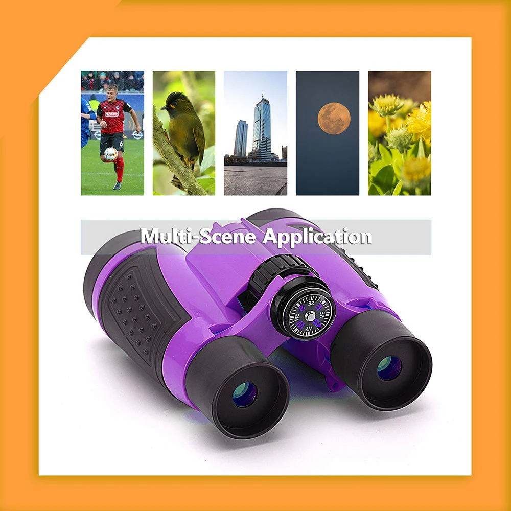 Compact Binoculars for Kids Bird Watching Hiking Camping Fishing Accessories Gear Essentials Best Toy Gifts for Boys Girls Children Toddler Waterproof 5X30 Optical Lens Including Compass Purple - Image 5