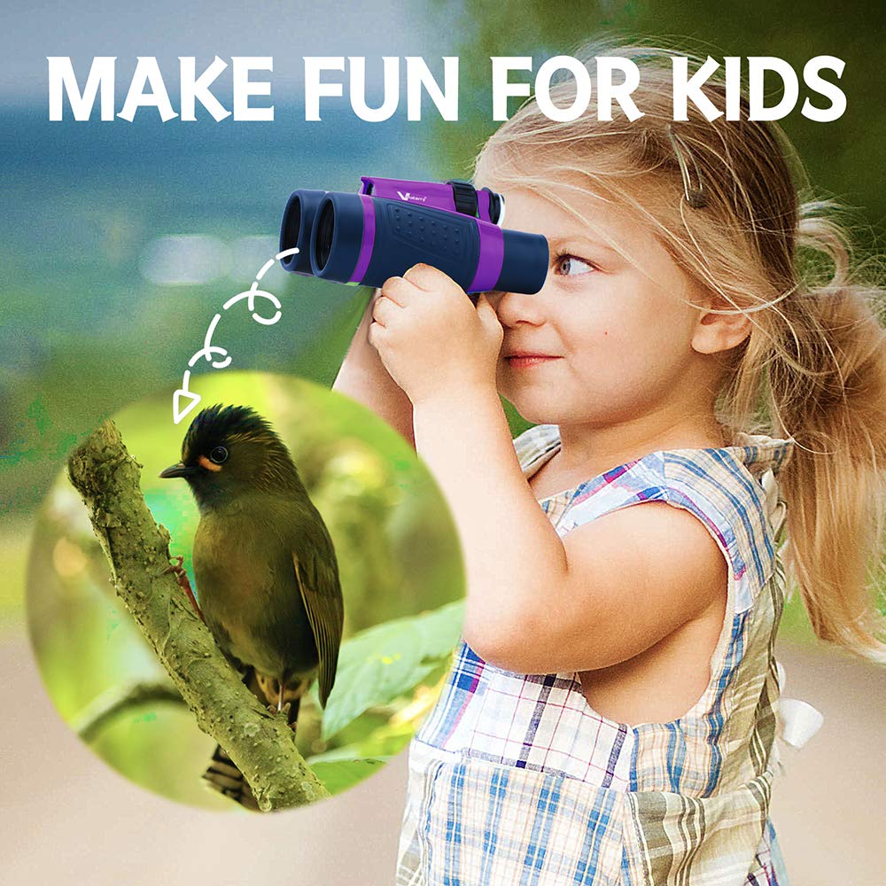Compact Binoculars for Kids Bird Watching Hiking Camping Fishing Accessories Gear Essentials Best Toy Gifts for Boys Girls Children Toddler Waterproof 5X30 Optical Lens Including Compass Purple - Image 6