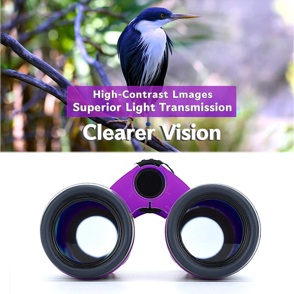 Compact Binoculars for Kids Bird Watching Hiking Camping Fishing Accessories Gear Essentials Best Toy Gifts for Boys Girls Children Toddler Waterproof 5X30 Optical Lens Including Compass Purple - Image 7