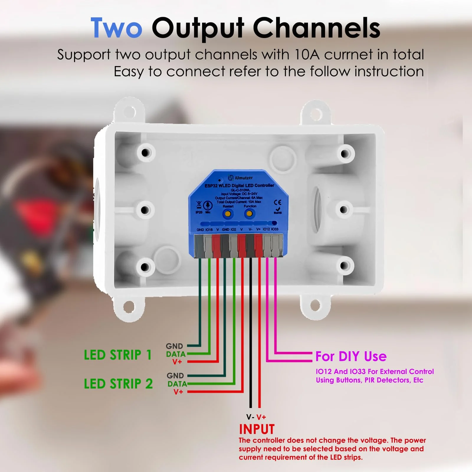 Compact WLED Controller with Mic, ESP32 DC 5V-24V Addressable LED Controller Digital RGB IC (WS2811 WS2812B SK6812 WS2815) WLED Open Source Firmware Pre-Installed - Image 3