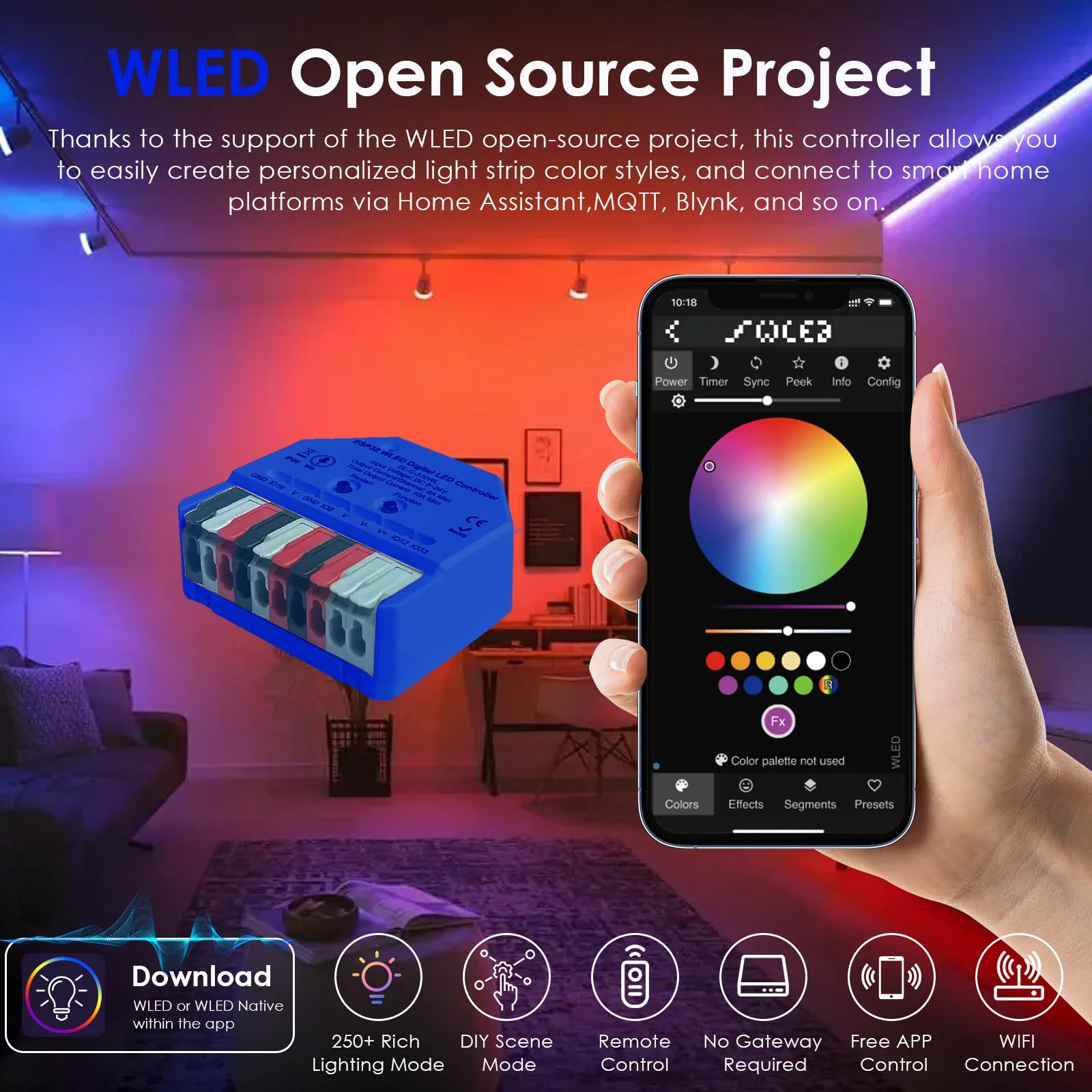 Compact WLED Controller with Mic, ESP32 DC 5V-24V Addressable LED Controller Digital RGB IC (WS2811 WS2812B SK6812 WS2815) WLED Open Source Firmware Pre-Installed - Image 6