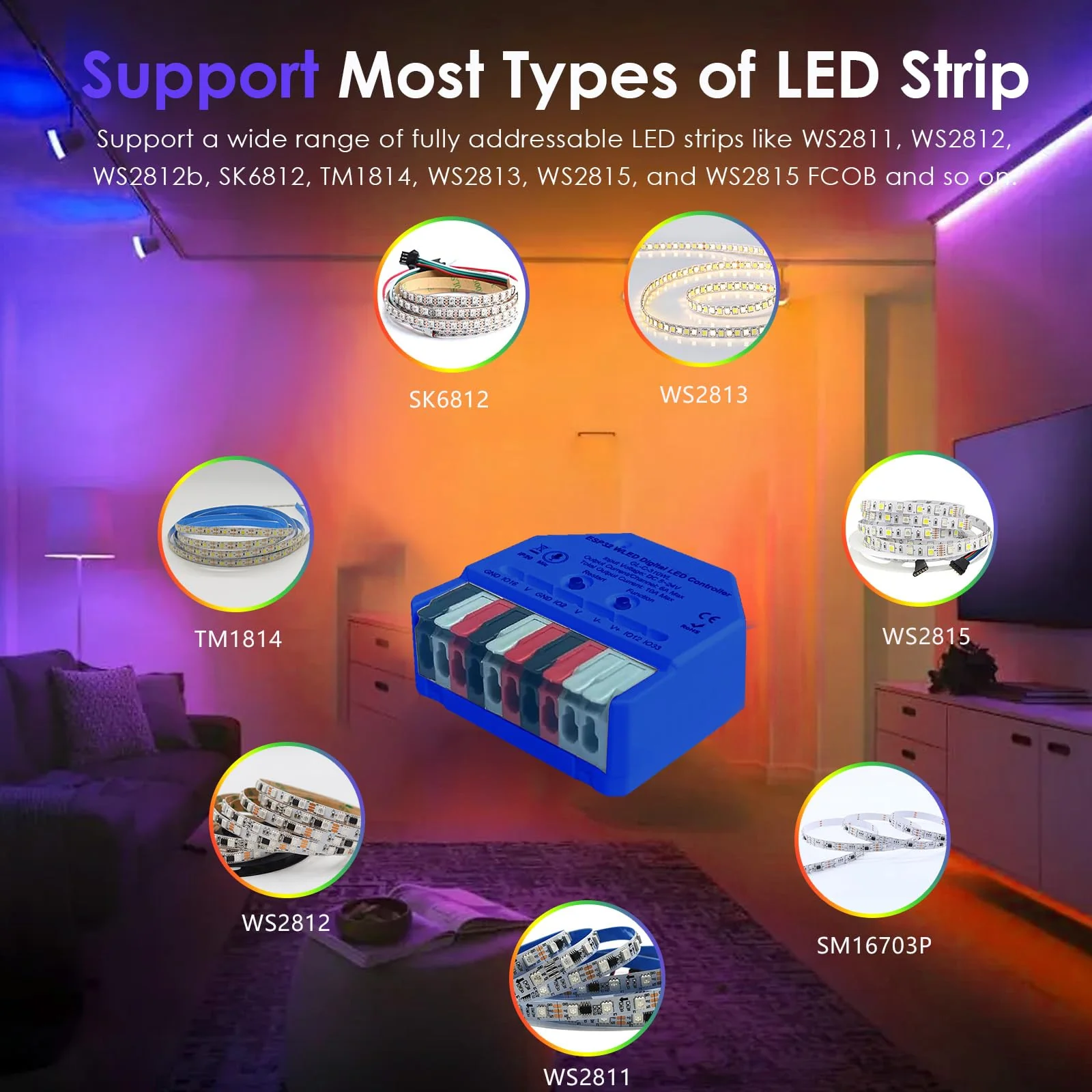 Compact WLED Controller with Mic, ESP32 DC 5V-24V Addressable LED Controller Digital RGB IC (WS2811 WS2812B SK6812 WS2815) WLED Open Source Firmware Pre-Installed - Image 7