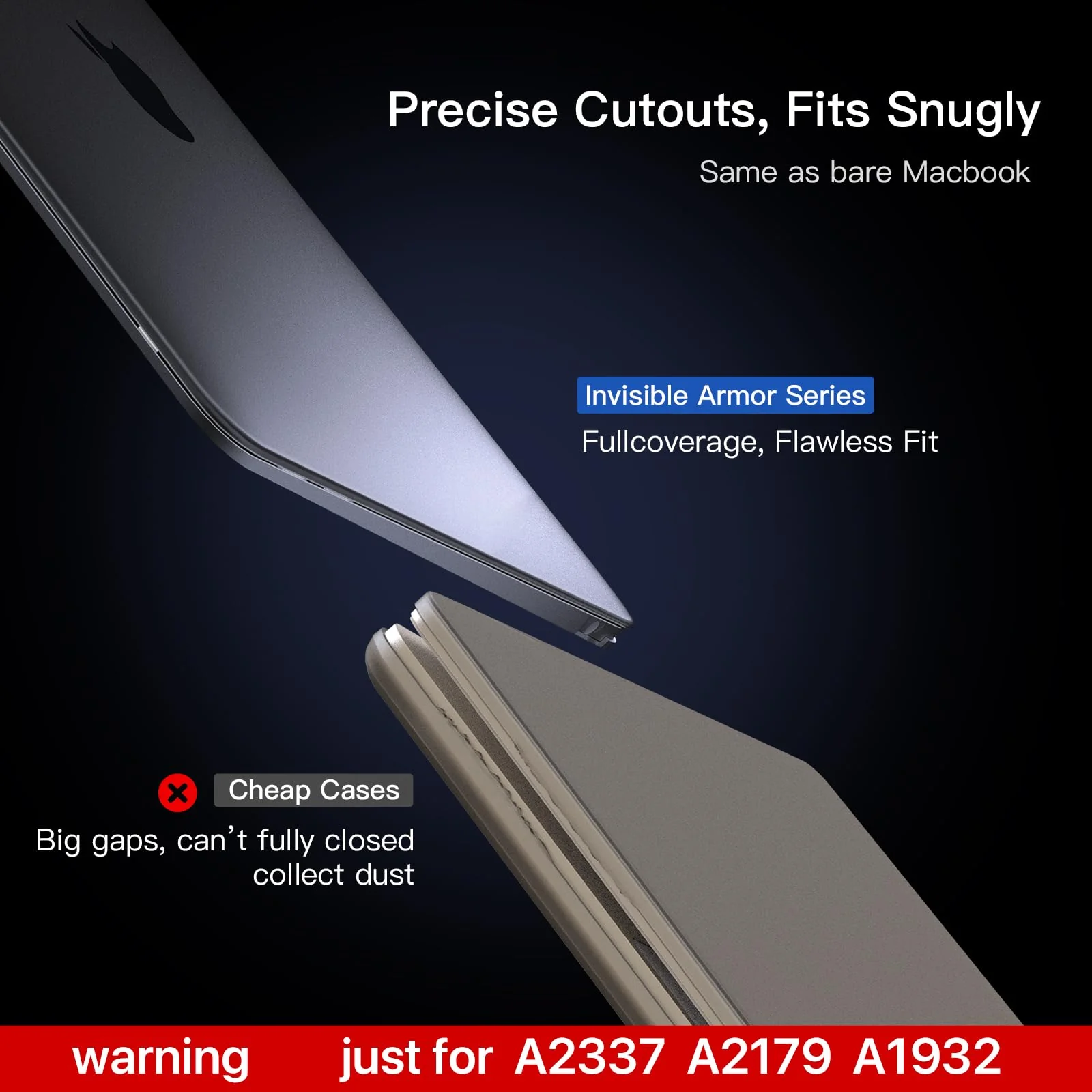 Compatible for Macbook Air 13 inch Case M1 2020 2019 2018 [Same as Bare Device] Sturdy Protective Hard Shell Cover for Laptop A2337 A2179 A1932 - Space Gray Clear - Image 3