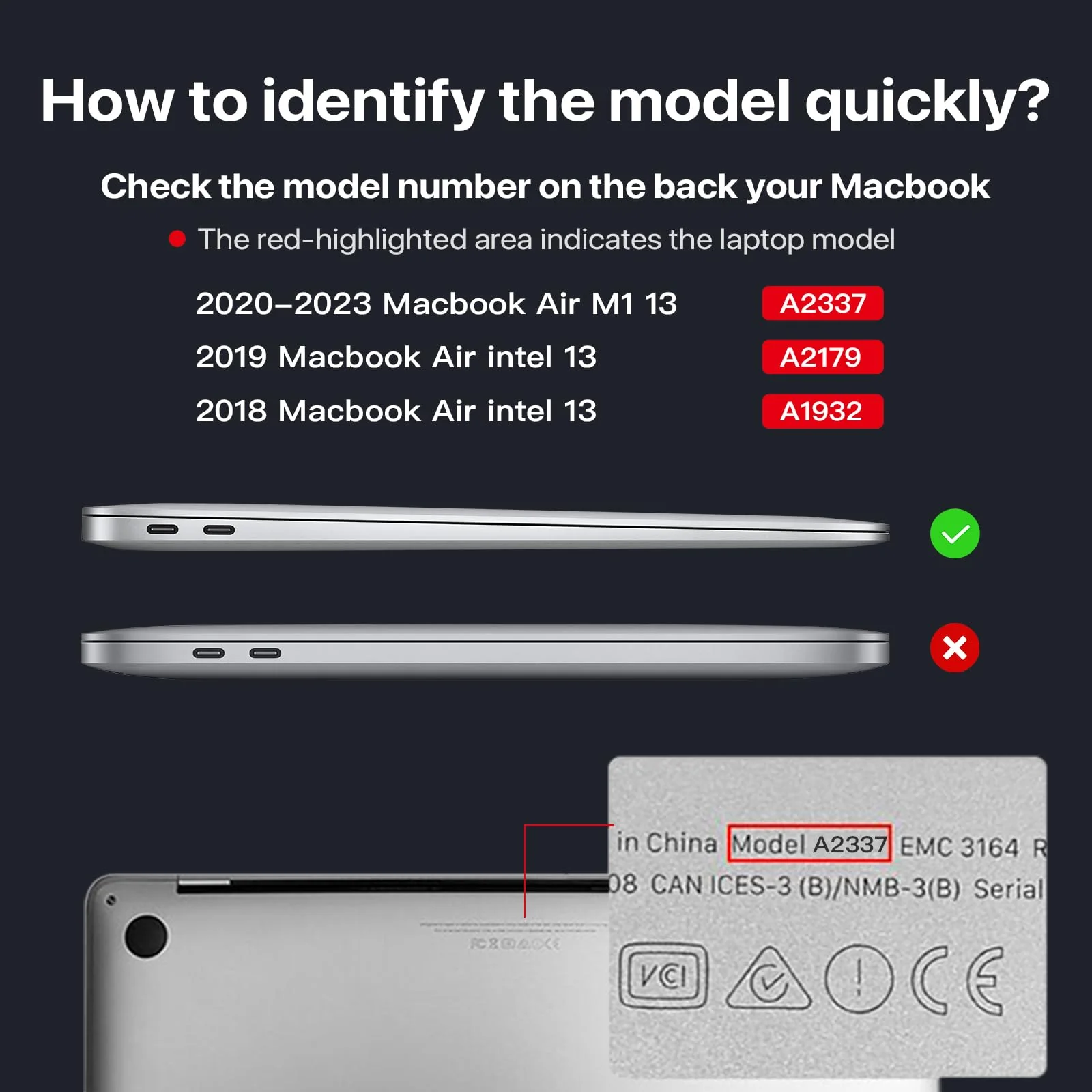 Compatible for Macbook Air 13 inch Case M1 2020 2019 2018 [Same as Bare Device] Sturdy Protective Hard Shell Cover for Laptop A2337 A2179 A1932 - Space Gray Clear - Image 5