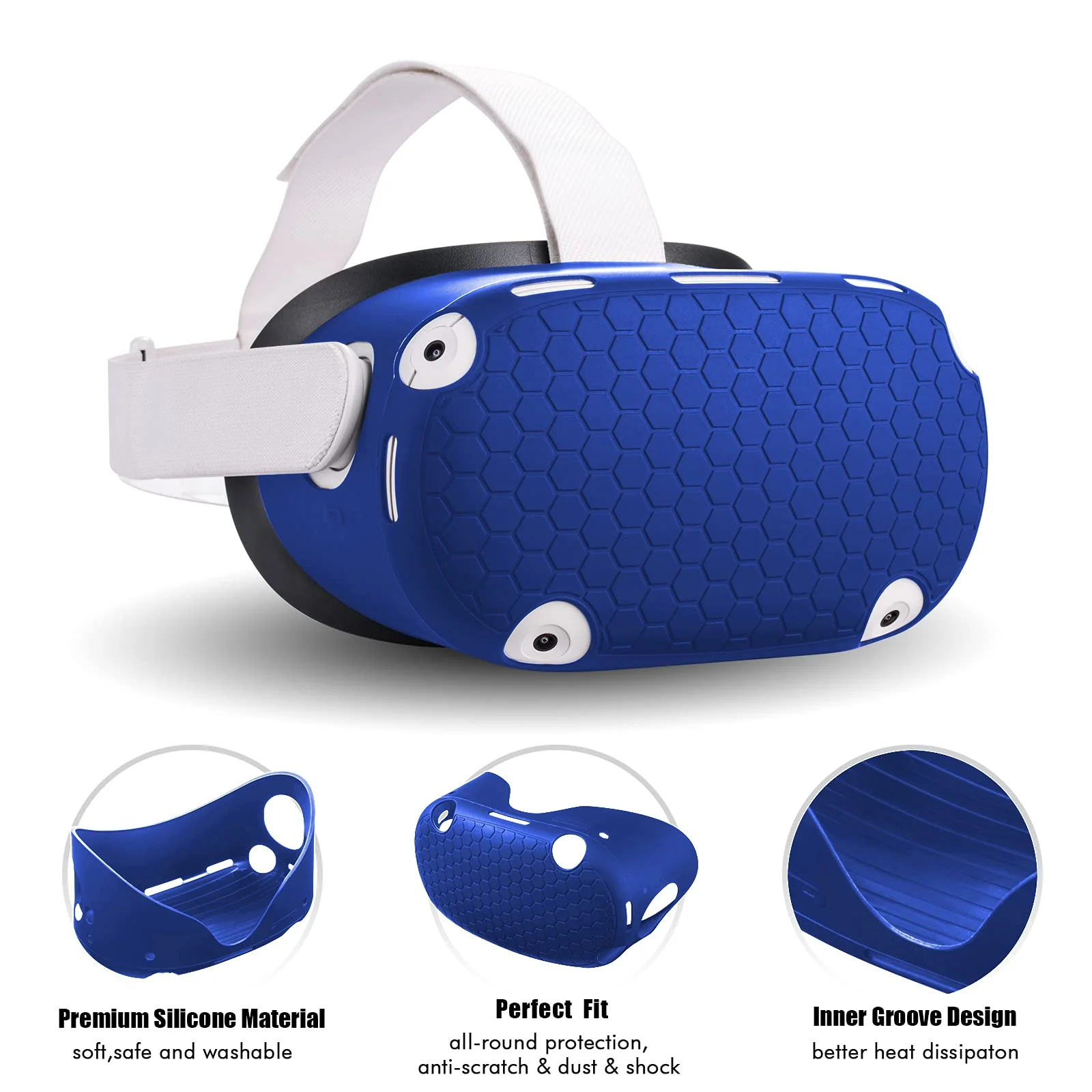 Compatible with Oculus Quest 2 Accessories, VR Silicone face Cover, VR Shell Cover,Compatible with Quest 2 Touch Controller Grip Cover,Protective Lens Cover,Disposable Eye Cover Blue - Image 2