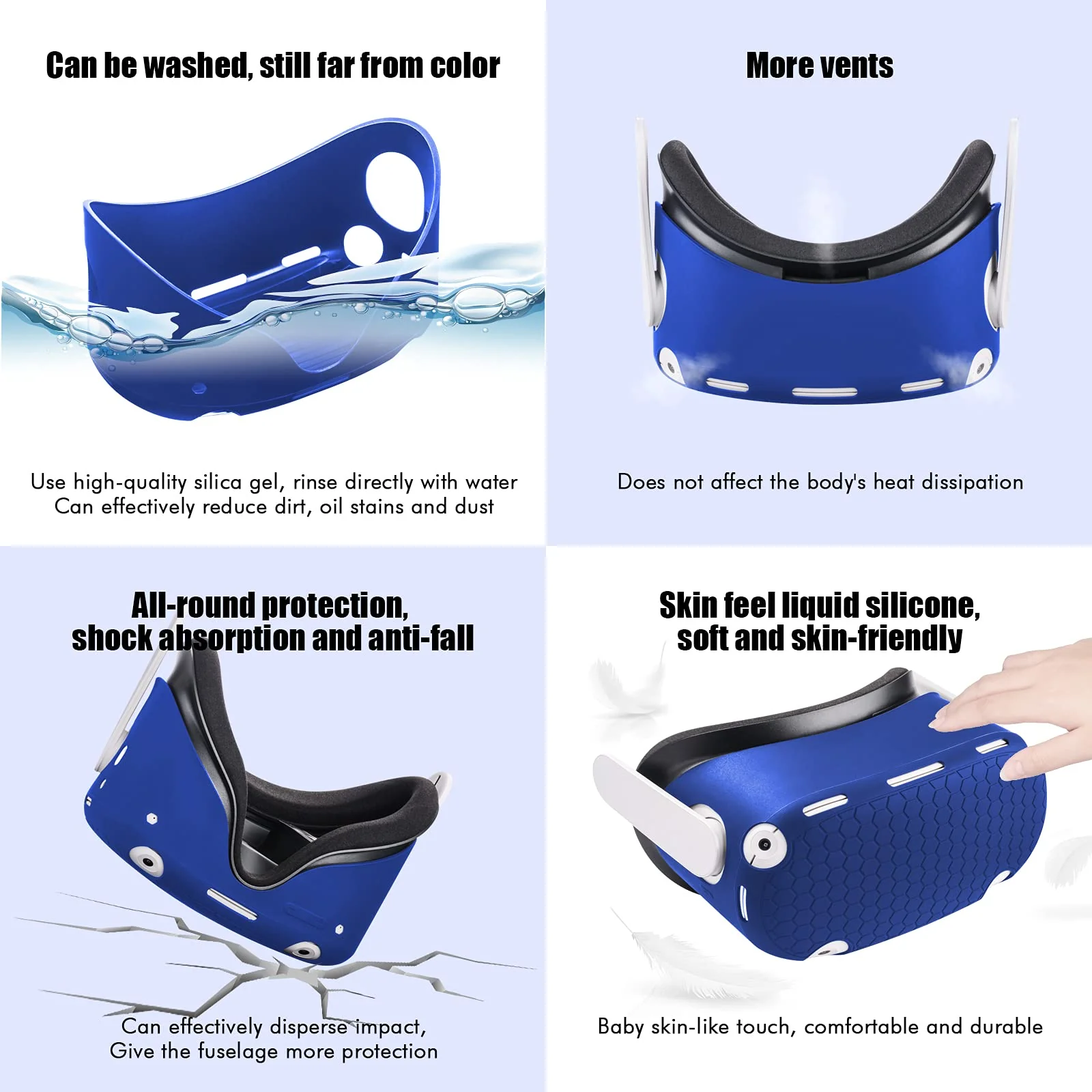 Compatible with Oculus Quest 2 Accessories, VR Silicone face Cover, VR Shell Cover,Compatible with Quest 2 Touch Controller Grip Cover,Protective Lens Cover,Disposable Eye Cover Blue - Image 5