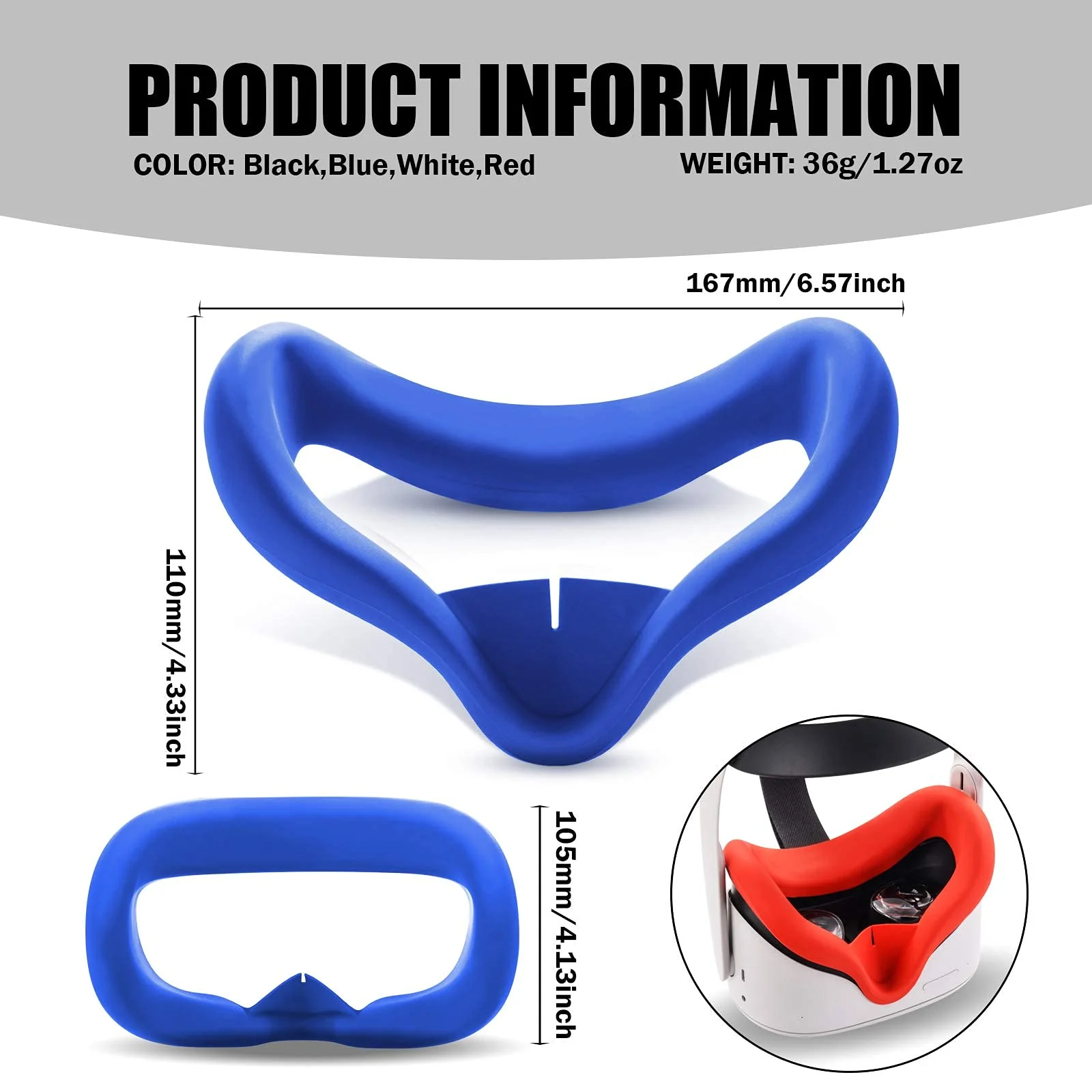 Compatible with Oculus Quest 2 Accessories, VR Silicone face Cover, VR Shell Cover,Compatible with Quest 2 Touch Controller Grip Cover,Protective Lens Cover,Disposable Eye Cover Blue - Image 6