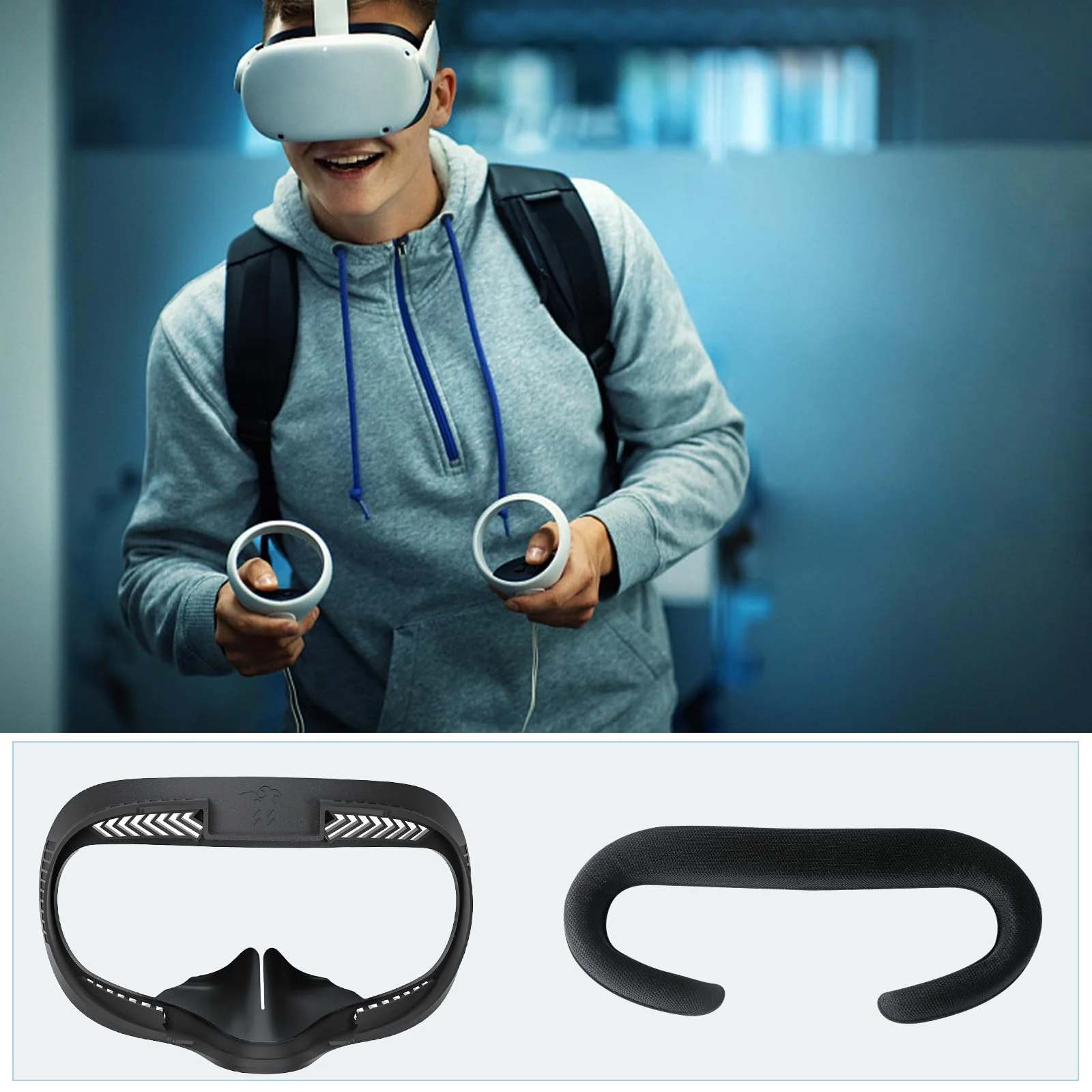Compatible with Oculus Quest 2 Face Bracket Replacement,VR Breathable Foam Face Pad Protective for Meta Quest 2,Comfortable Face Cover Cushion VR Accessories Breathable Foam Face Cover - Image 7