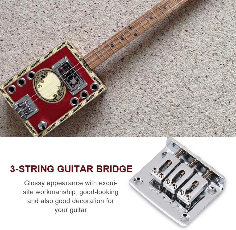 Complete 3 String Box Guitar Replacement Part inclued Saddle Bridge Tuning Pegs Keys Control Knobs Strap Locks Screws Washers Chrome silver - Image 4