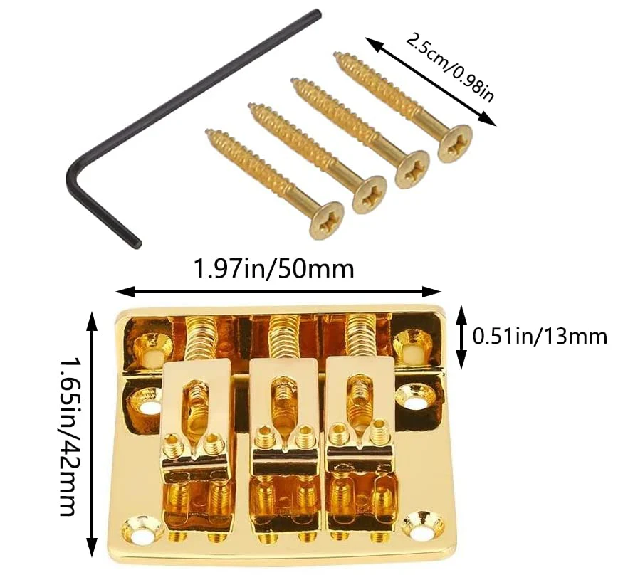 Complete 3 String Box Guitar Replacement Part inclued Saddle Bridge Tuning Pegs Keys Control Knobs Strap Locks Screws Washers Gold-plated - Image 3