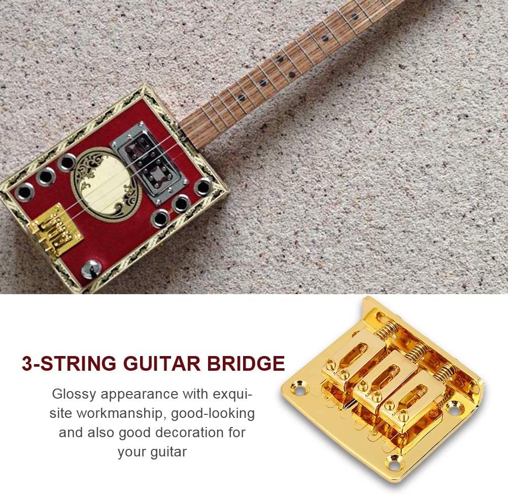 Complete 3 String Box Guitar Replacement Part inclued Saddle Bridge Tuning Pegs Keys Control Knobs Strap Locks Screws Washers Gold-plated - Image 4