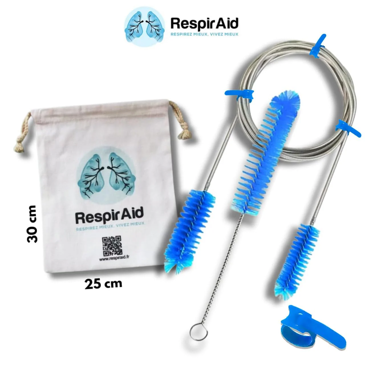 Complete CPAP Cleaning Kit – Compatible with ResMed & AirSense – Includes CPAP Hose, Tube Cleaning Brushes, Mask Wipes Bag, Wall Mounts & Hose Clips - Image 2