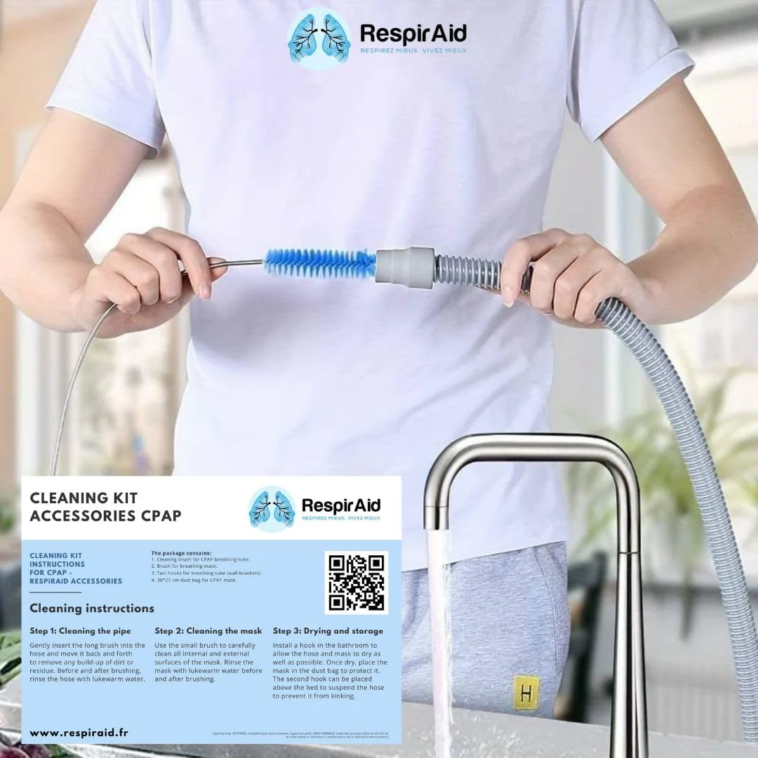 Complete CPAP Cleaning Kit – Compatible with ResMed & AirSense – Includes CPAP Hose, Tube Cleaning Brushes, Mask Wipes Bag, Wall Mounts & Hose Clips - Image 7