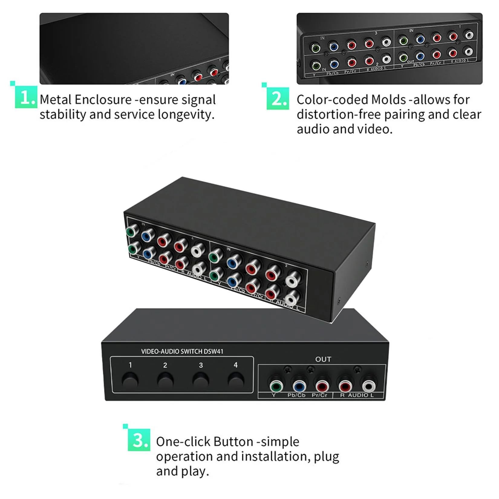 Component AV Video Switch Box 4 in 1 Out, BolAAzuL 4 Port 5 RCA YPbPr Cable RGB Component AV Switcher Selector Converter 4-Way Plug & Play for Retro Gaming PS2 Wii Xbox DVD Player TV 4X1 Switch - Image 5