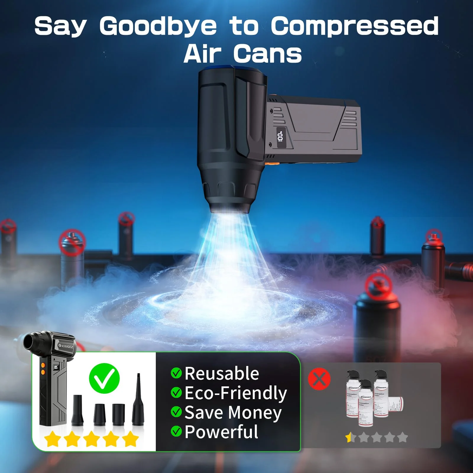 Compressed Air Duster with Flashlight,180000RPM Electric Air Duster,4-Gear with Display High-Speed Electric Duster with Multi-Purpose Nozzles for Computer, Keyboard, Outdoor, House and Car - Image 3