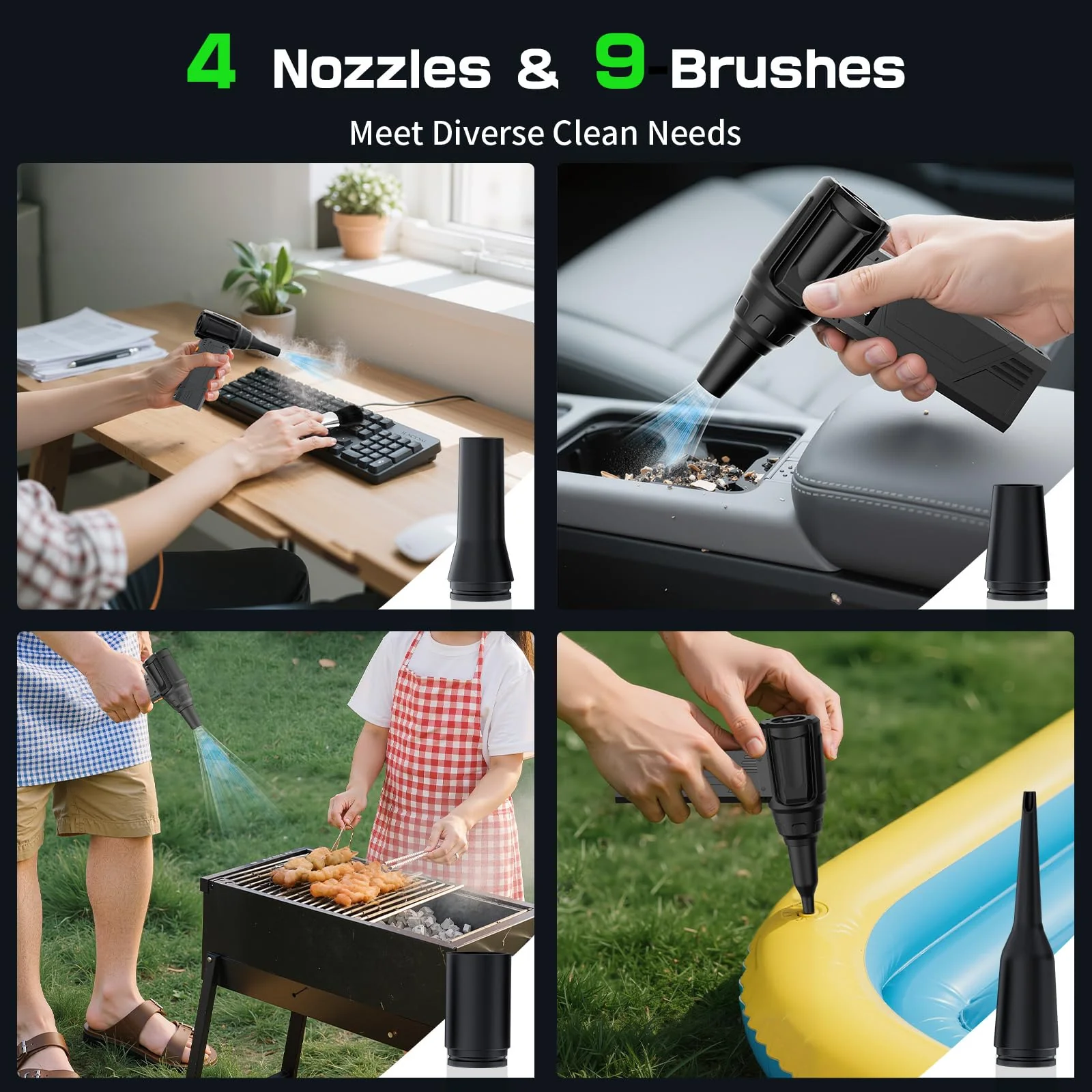 Compressed Air Duster with Flashlight,180000RPM Electric Air Duster,4-Gear with Display High-Speed Electric Duster with Multi-Purpose Nozzles for Computer, Keyboard, Outdoor, House and Car - Image 8