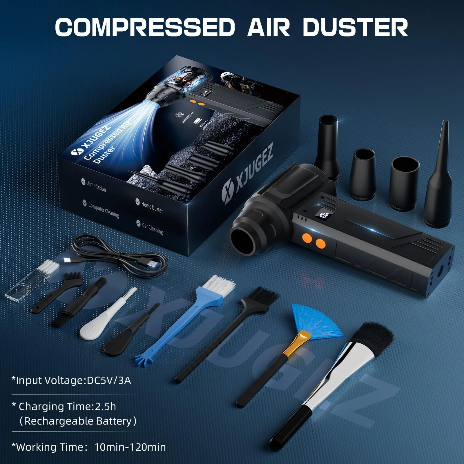 Compressed Air Duster with Flashlight,180000RPM Electric Air Duster,4-Gear with Display High-Speed Electric Duster with Multi-Purpose Nozzles for Computer, Keyboard, Outdoor, House and Car - Image 9
