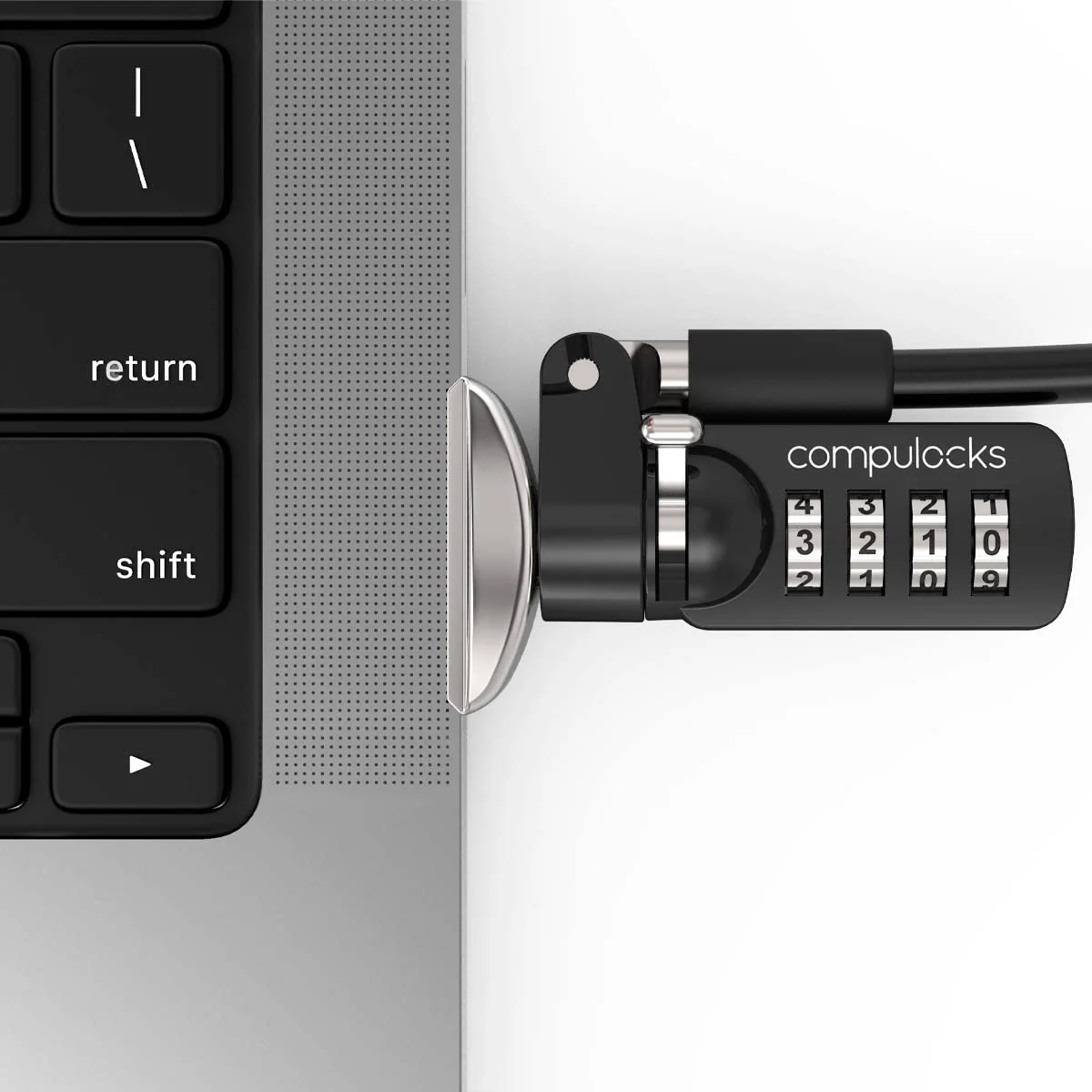 Compulocks Ledge Lock Adapter for MacBook Pro 14" M1, M2 & M3 with Combination Cable Lock Silver - Image 6
