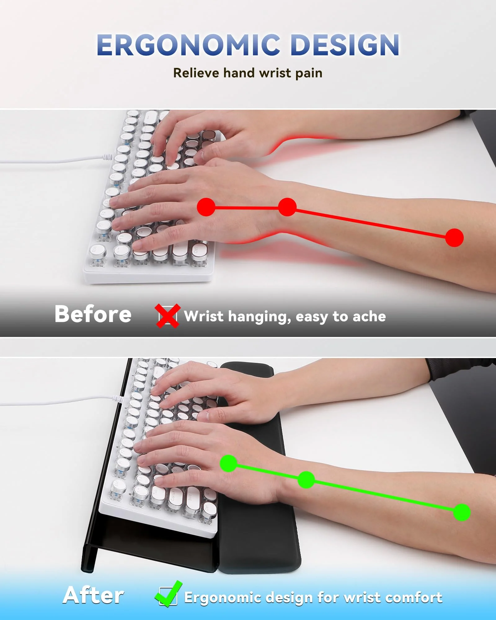 Computer Keyboard Stand, Keyboard Riser for Easy Typing, Ergonomic Keyboard Wrist Rest with Anti-Slip Base, Comfortable Keyboard Holder with Wrist Pad for Office Desk, Home, School (Black) Black - Image 4