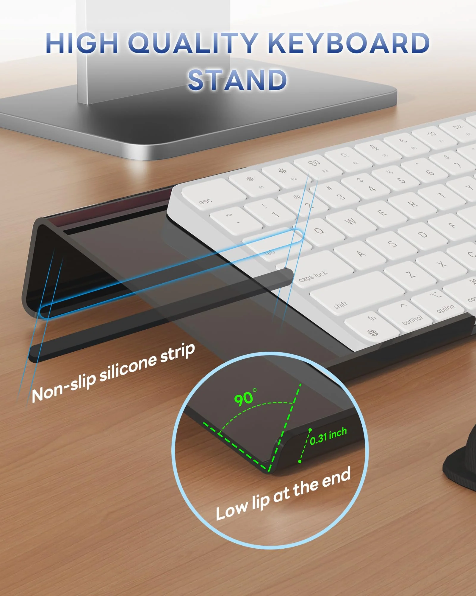 Computer Keyboard Stand, Keyboard Riser for Easy Typing, Ergonomic Keyboard Wrist Rest with Anti-Slip Base, Comfortable Keyboard Holder with Wrist Pad for Office Desk, Home, School (Black) Black - Image 5