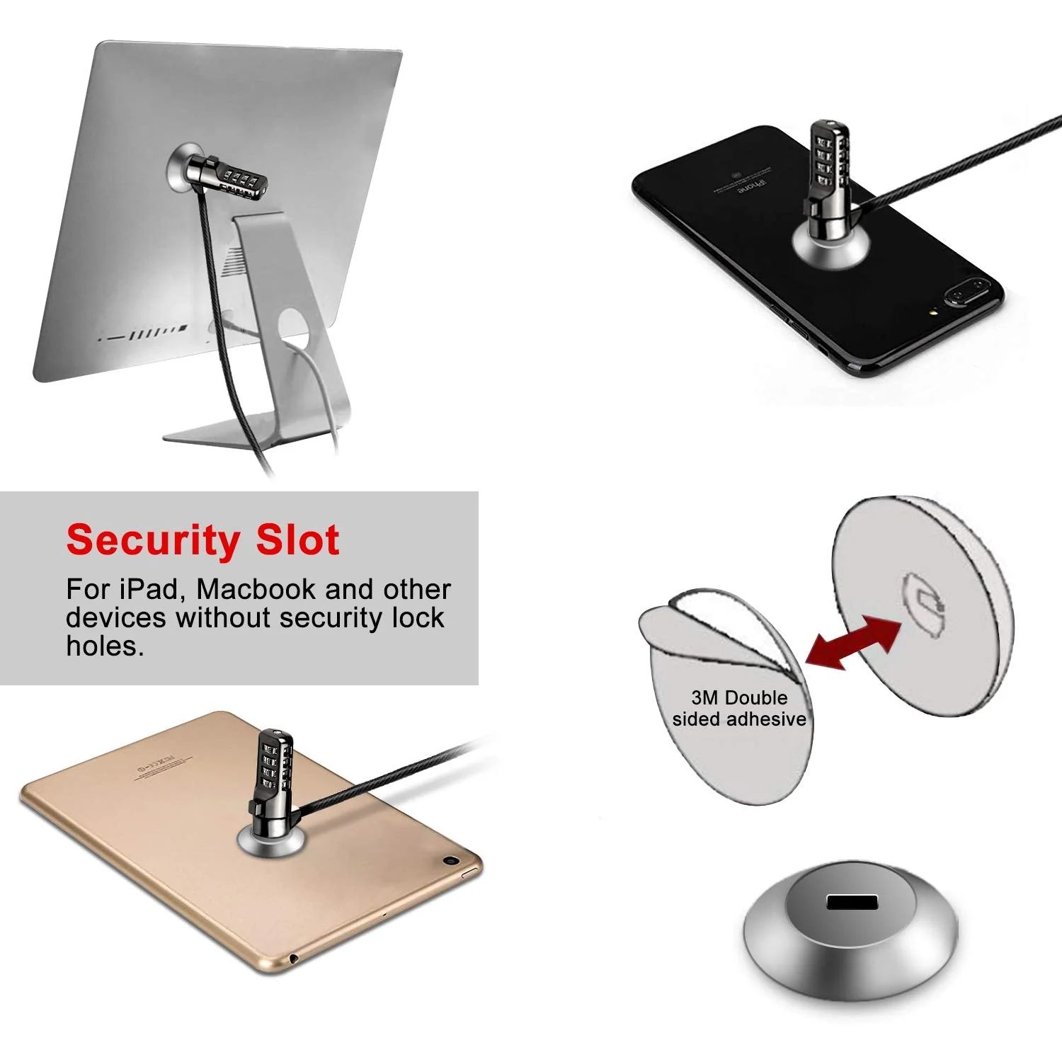 Computer Laptop Cable Lock,Slot Plate 6.23ft Cable,Security Computer Combination Lock, 4 Digital Password Protection Cable, Anti Theft Lock and Notebook Other Device - Image 2
